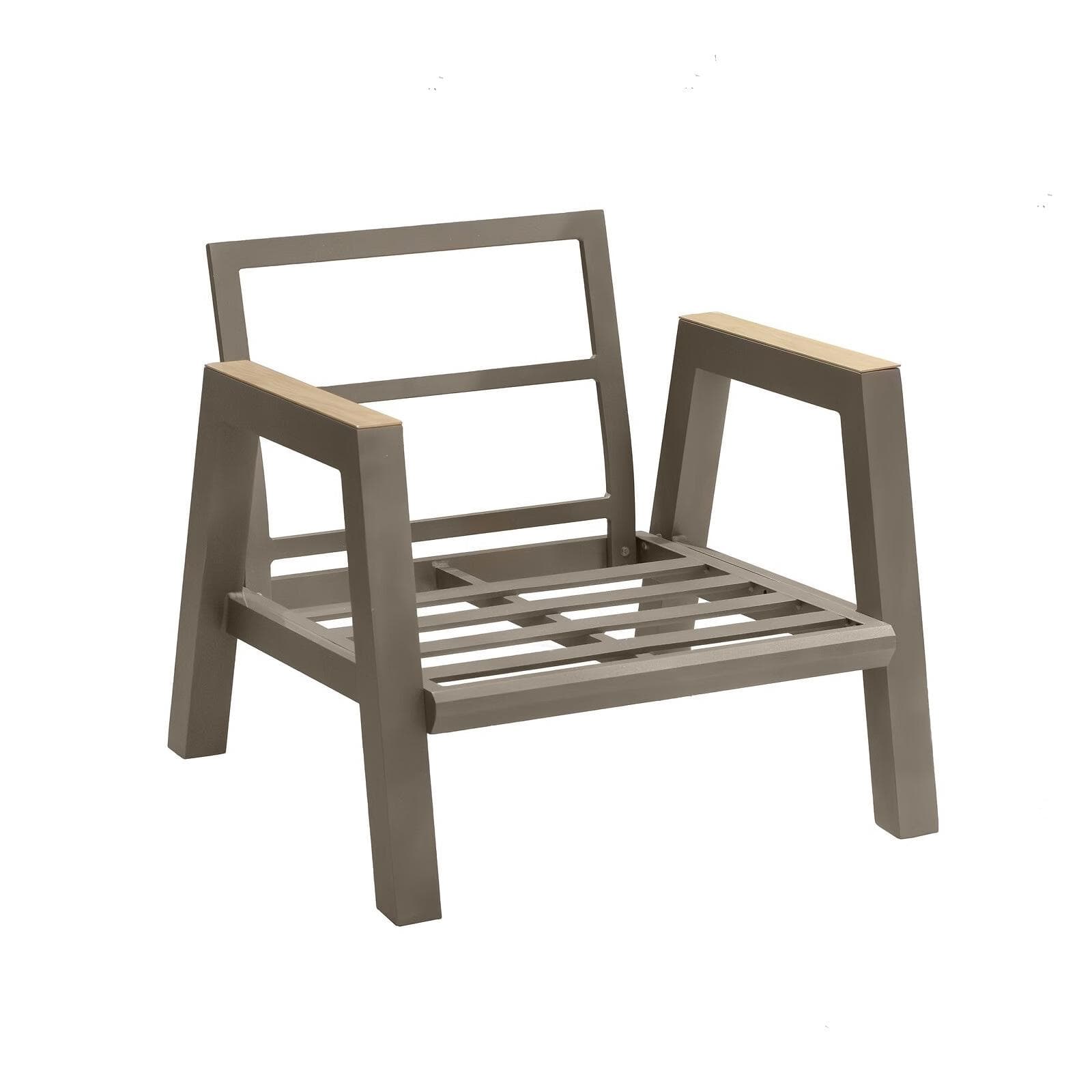 Set relax divano 2 poltrona e tavolino in alluminio marrone con cuscini beige - Jalime