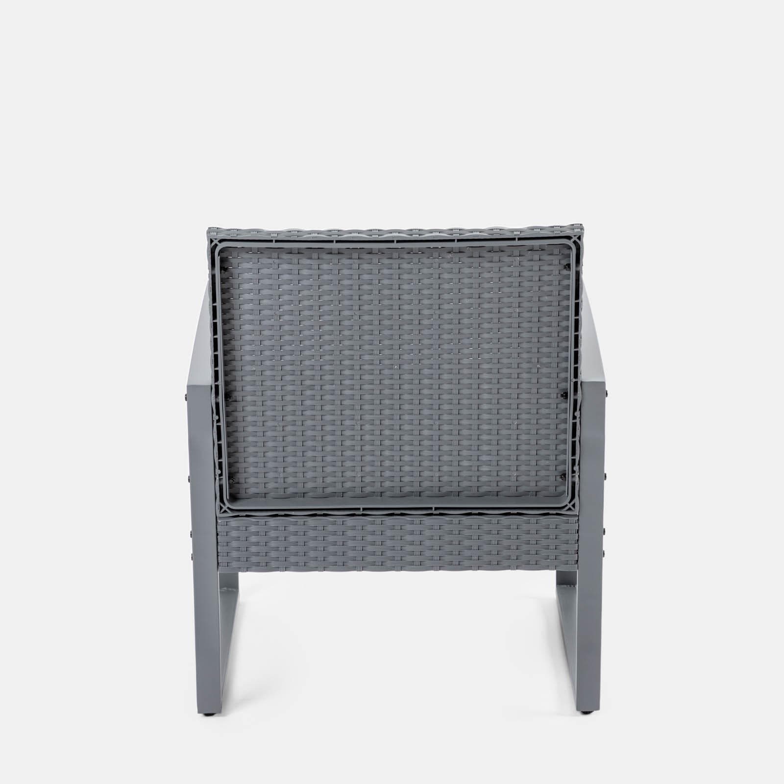 Set relax divano 2 poltrone e tavolino in polyrattan e acciaio grigio – Jerez