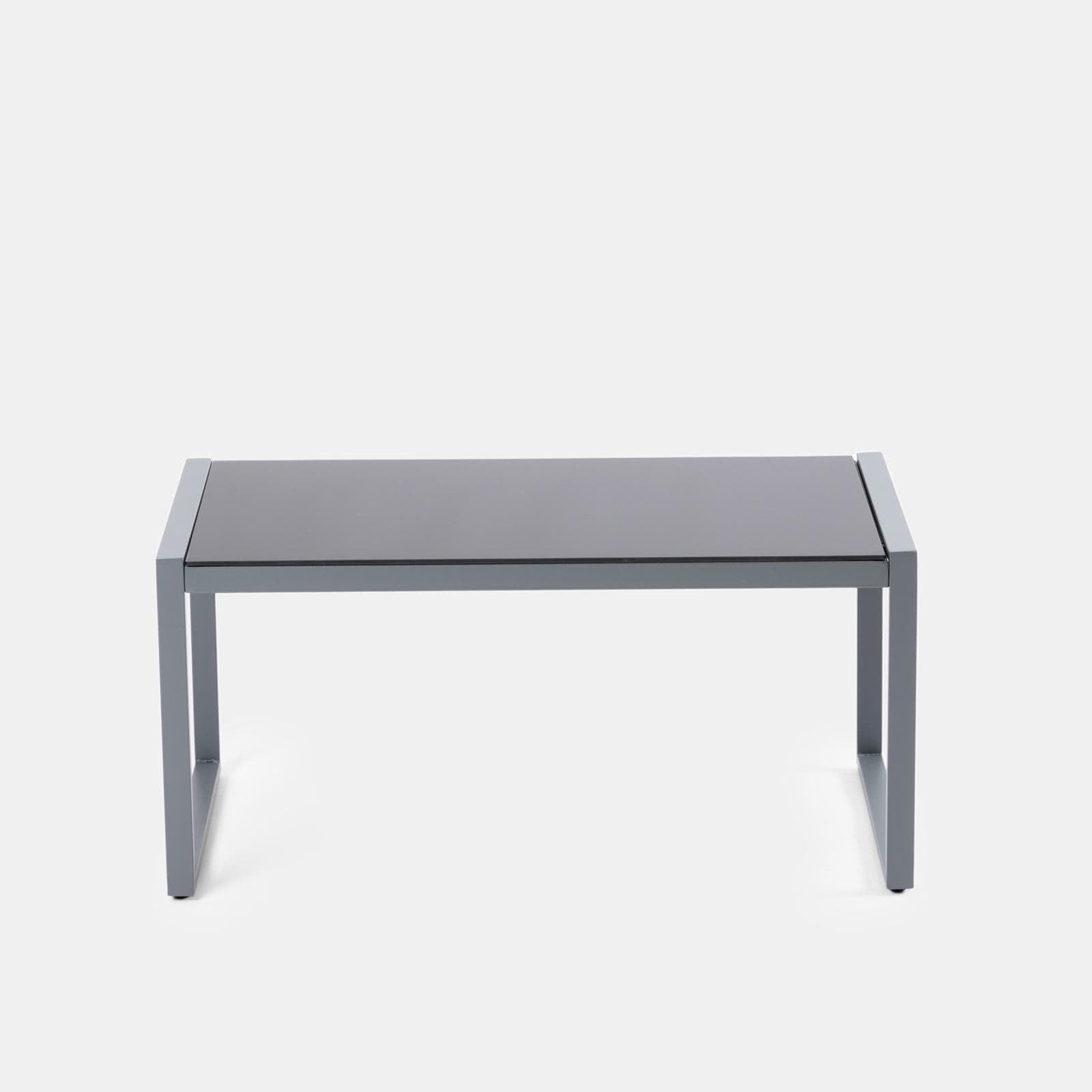 Set relax divano 2 poltrone e tavolino in polyrattan e acciaio grigio – Jerez