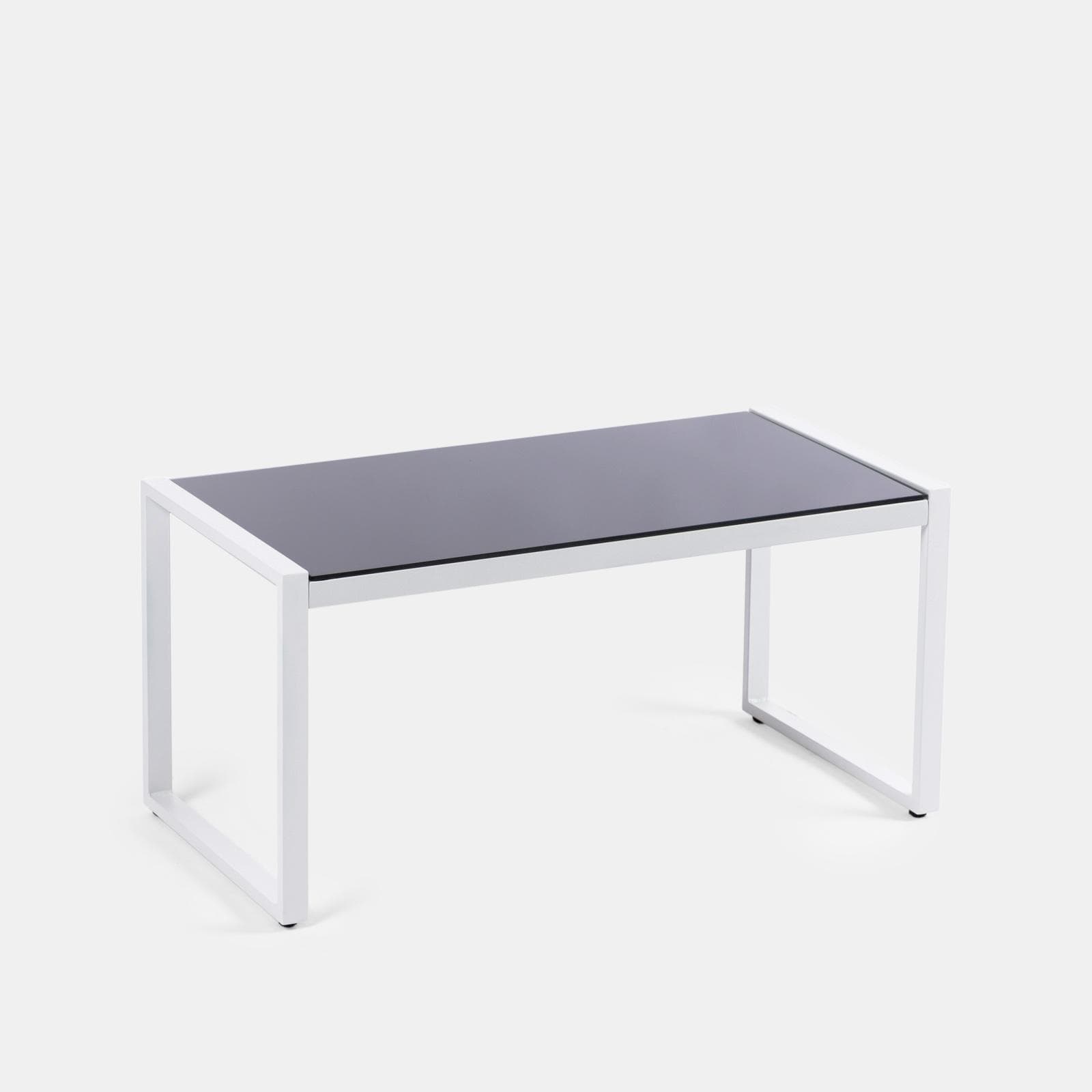Set relax divano 2 poltrone e tavolino in polyrattan grigio e acciaio bianco – Jerez