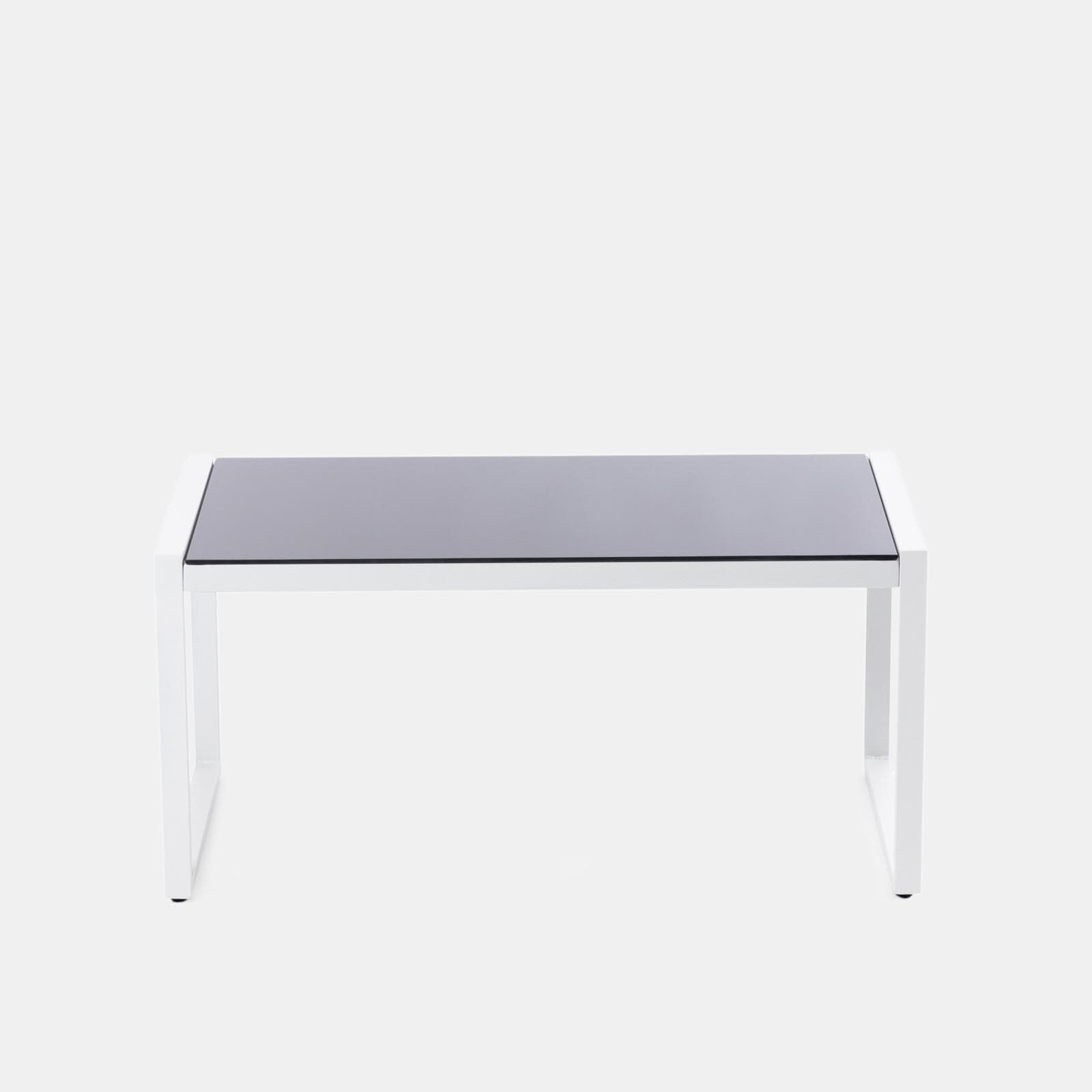 Set relax divano 2 poltrone e tavolino in polyrattan grigio e acciaio bianco – Jerez