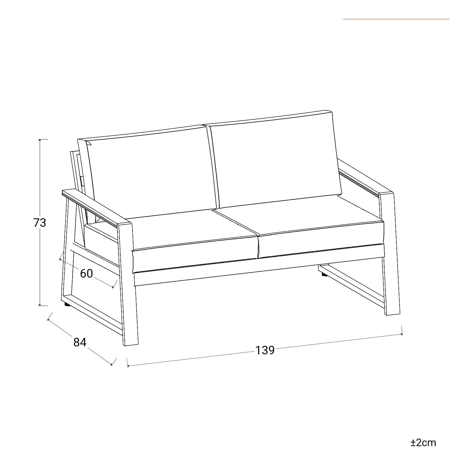 Set relax divano 2 poltrone e tavolino con top in vetro in alluminio tortora con cuscini - Sombrero
