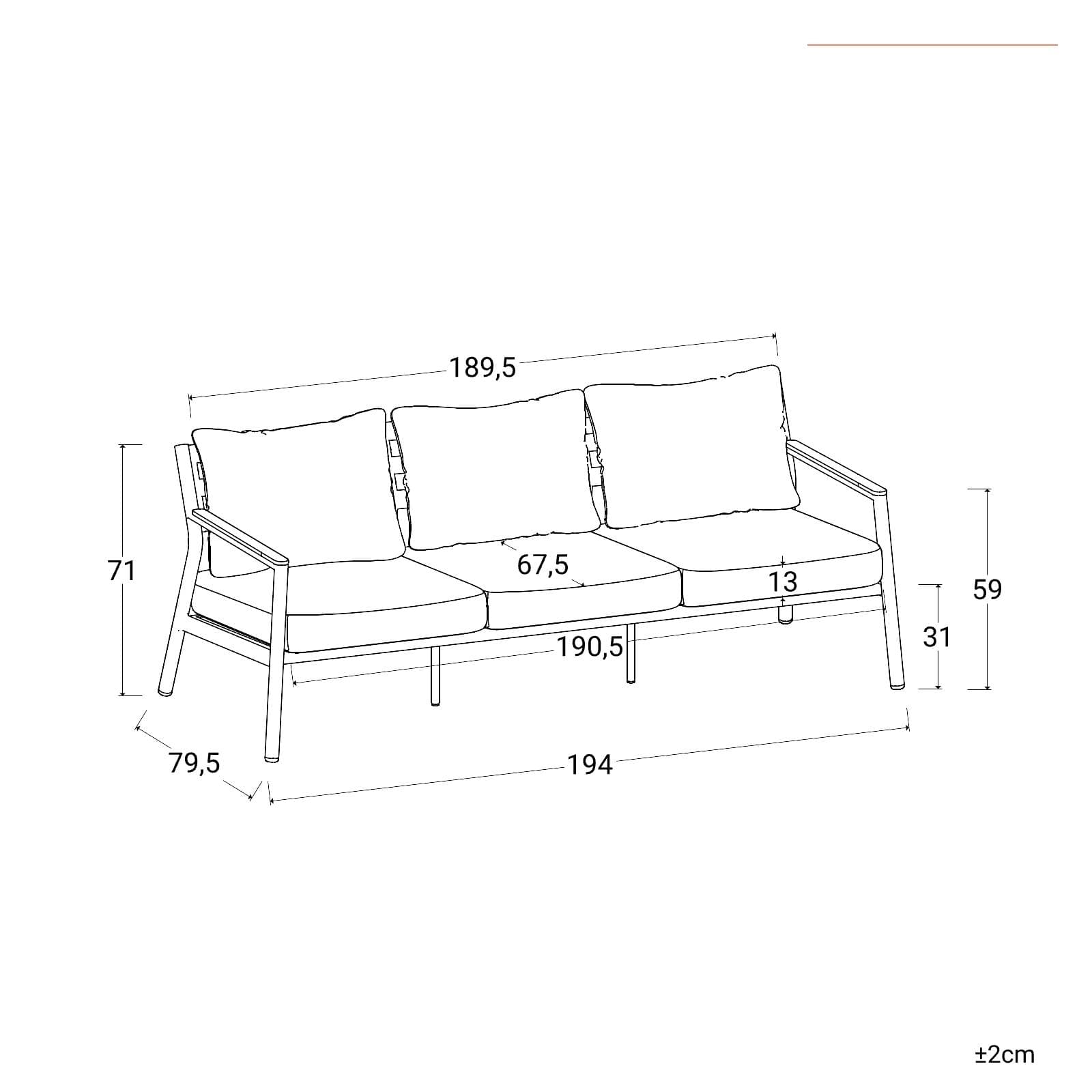 Set relax divano 3 posti due poltrone e tavolino in alluminio grigio con cuscini beige - Mibald