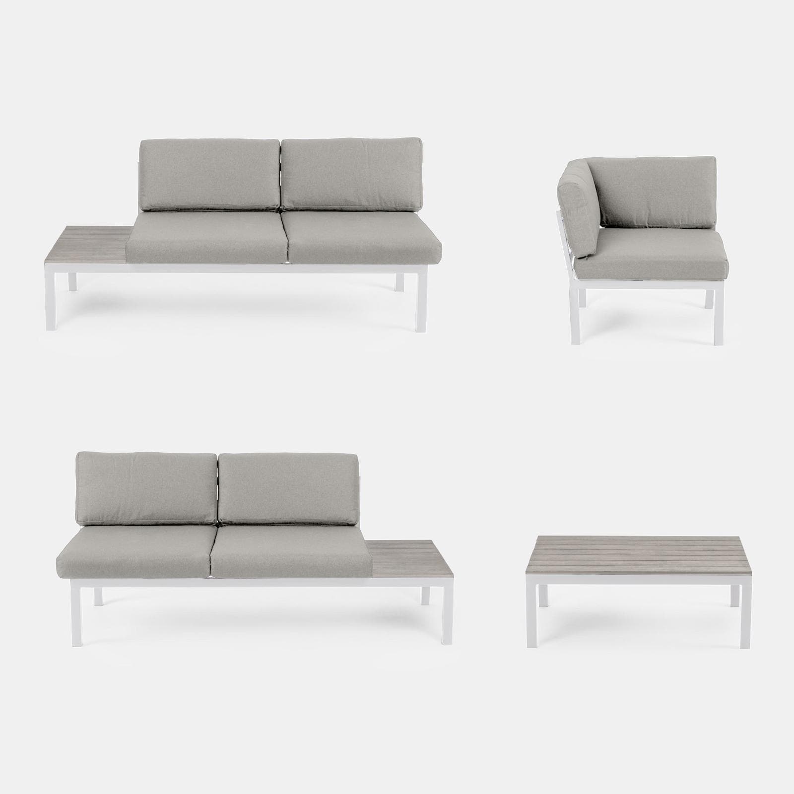 Set relax divano angolare grigio e tavolino in alluminio bianco e polywood - Stephane