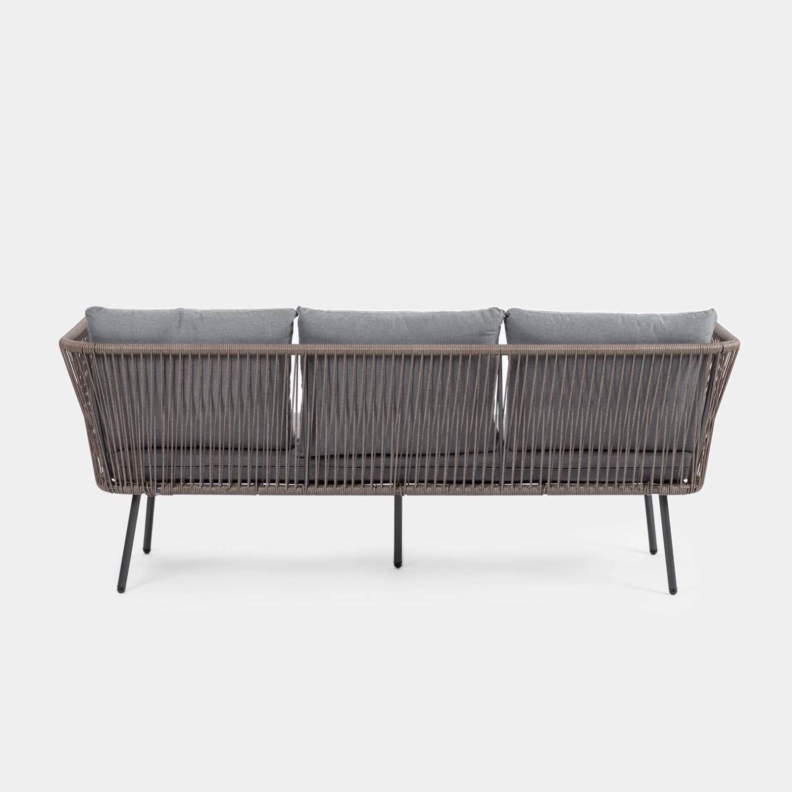 Set relax divano pouf e 2 tavolini in acciaio e polyrattan grigio - Klaus
