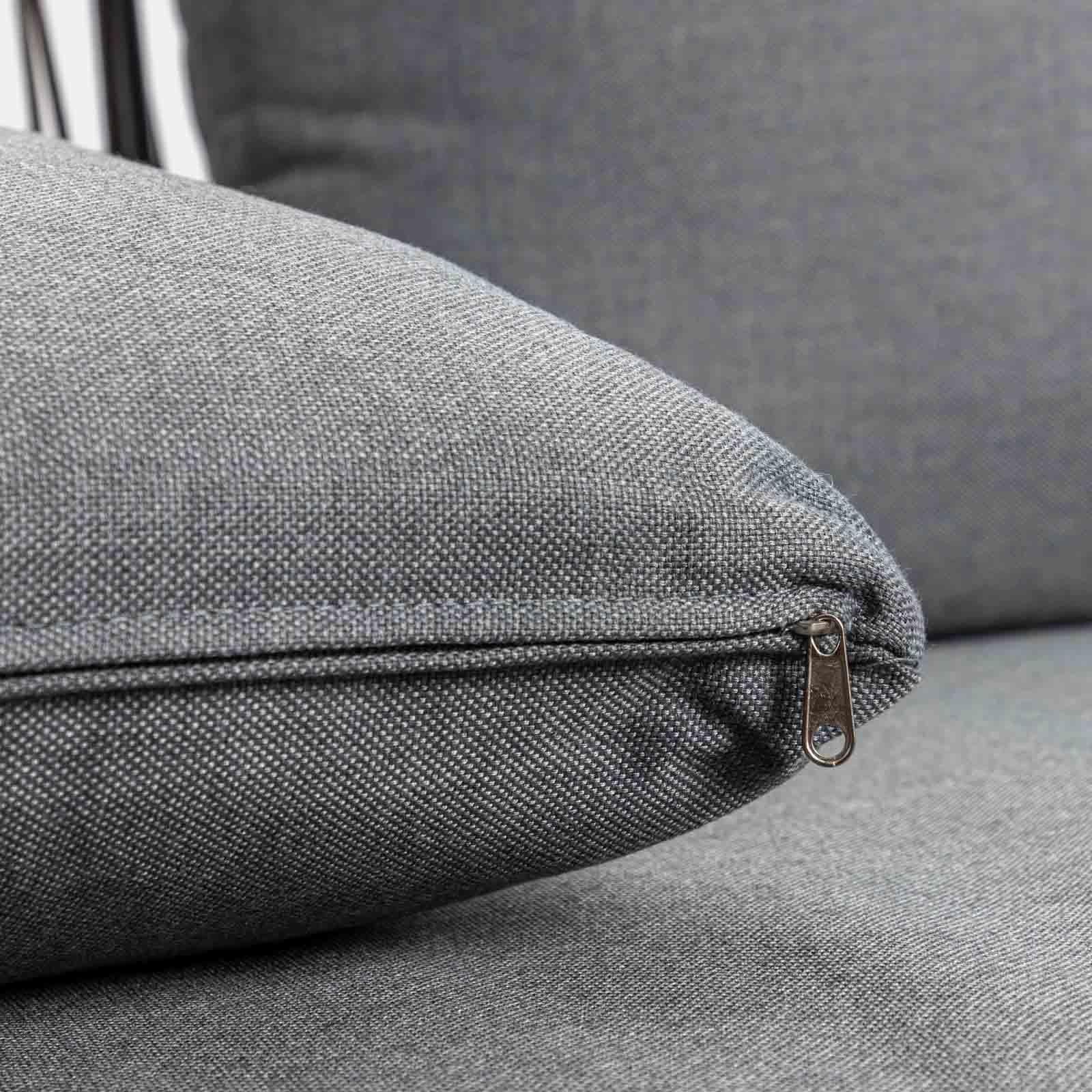 Set relax divano pouf e 2 tavolini in acciaio e polyrattan grigio - Klaus