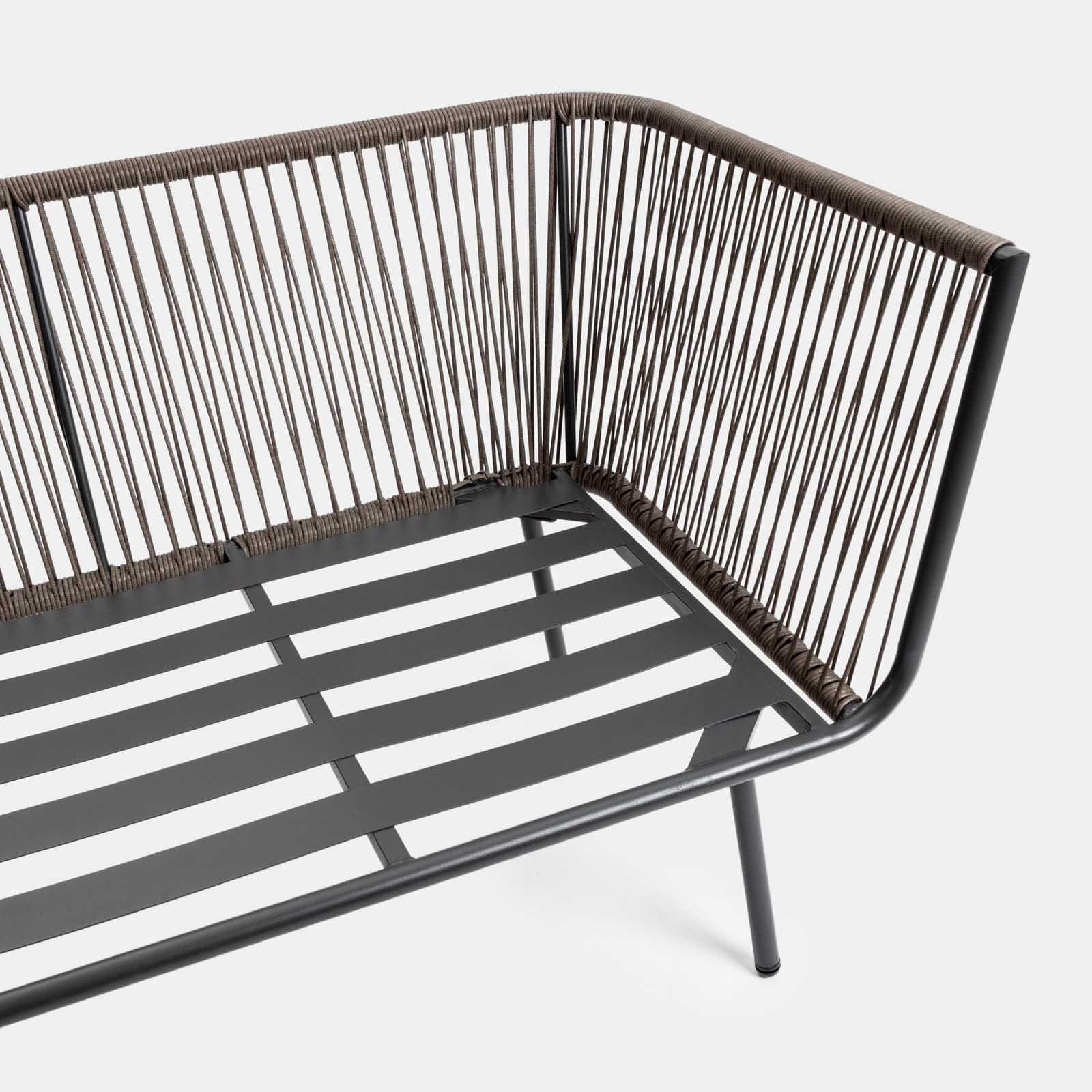 Set relax divano pouf e 2 tavolini in acciaio e polyrattan grigio - Klaus