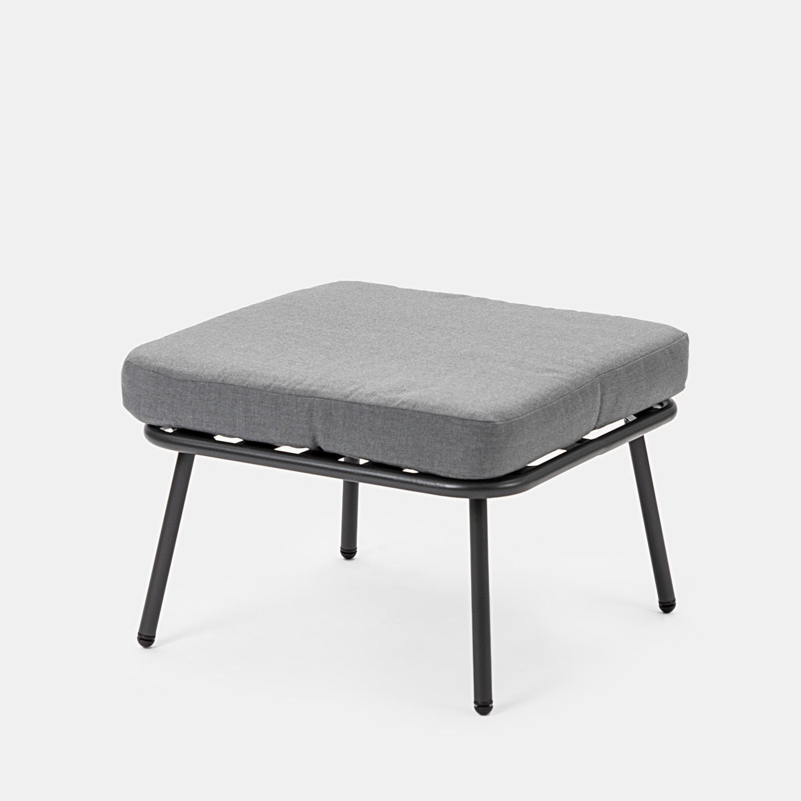 Set relax divano pouf e 2 tavolini in acciaio e polyrattan grigio - Klaus