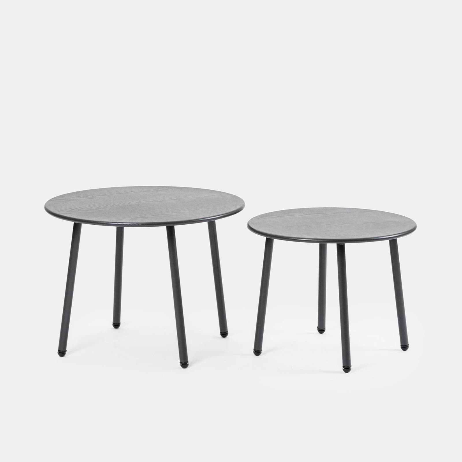 Set relax divano pouf e 2 tavolini in acciaio e polyrattan grigio - Klaus