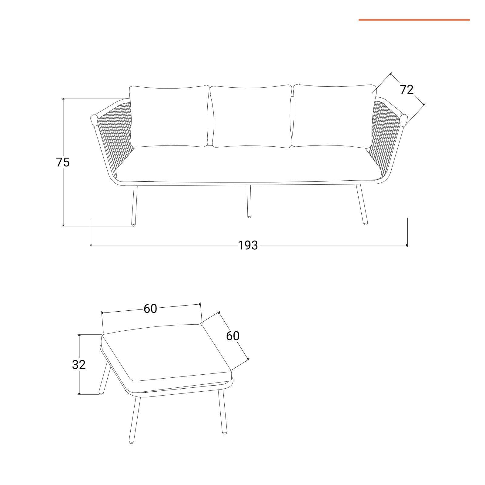 Set relax divano pouf e 2 tavolini in acciaio e polyrattan grigio - Klaus