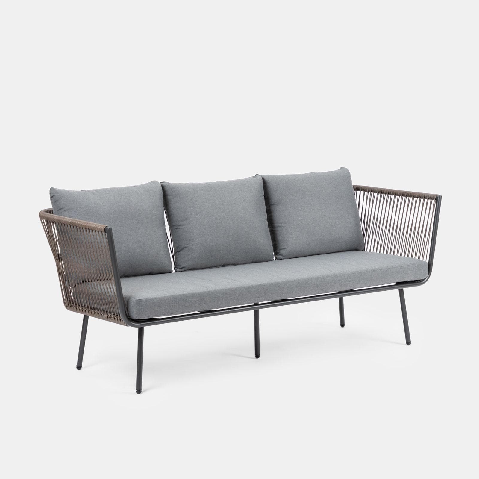 Set relax divano pouf e 2 tavolini in acciaio e polyrattan grigio - Klaus