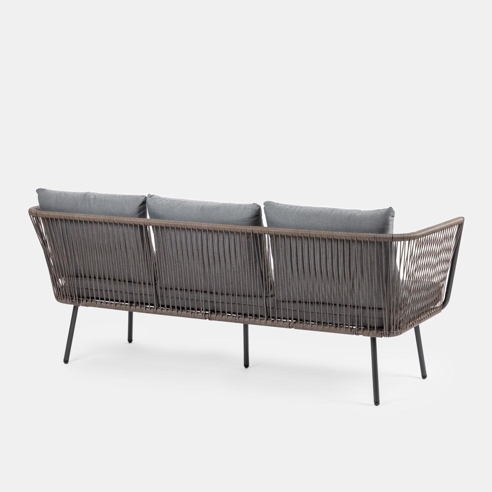 Set relax divano pouf e 2 tavolini in acciaio e polyrattan grigio - Klaus