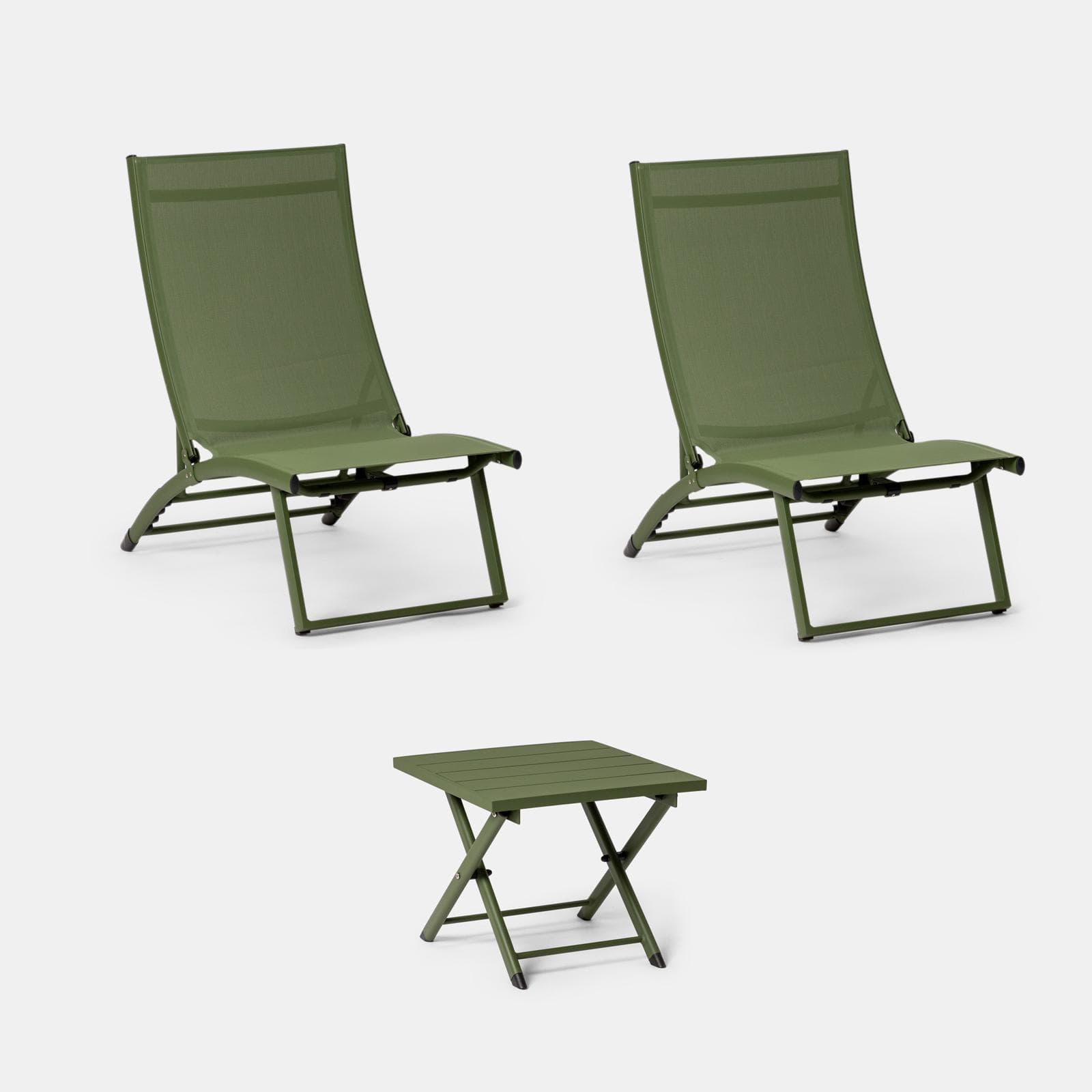 Set relax due poltrone in textilene e tavolino da caffè 44x43 cm in alluminio verde foresta - Jonit