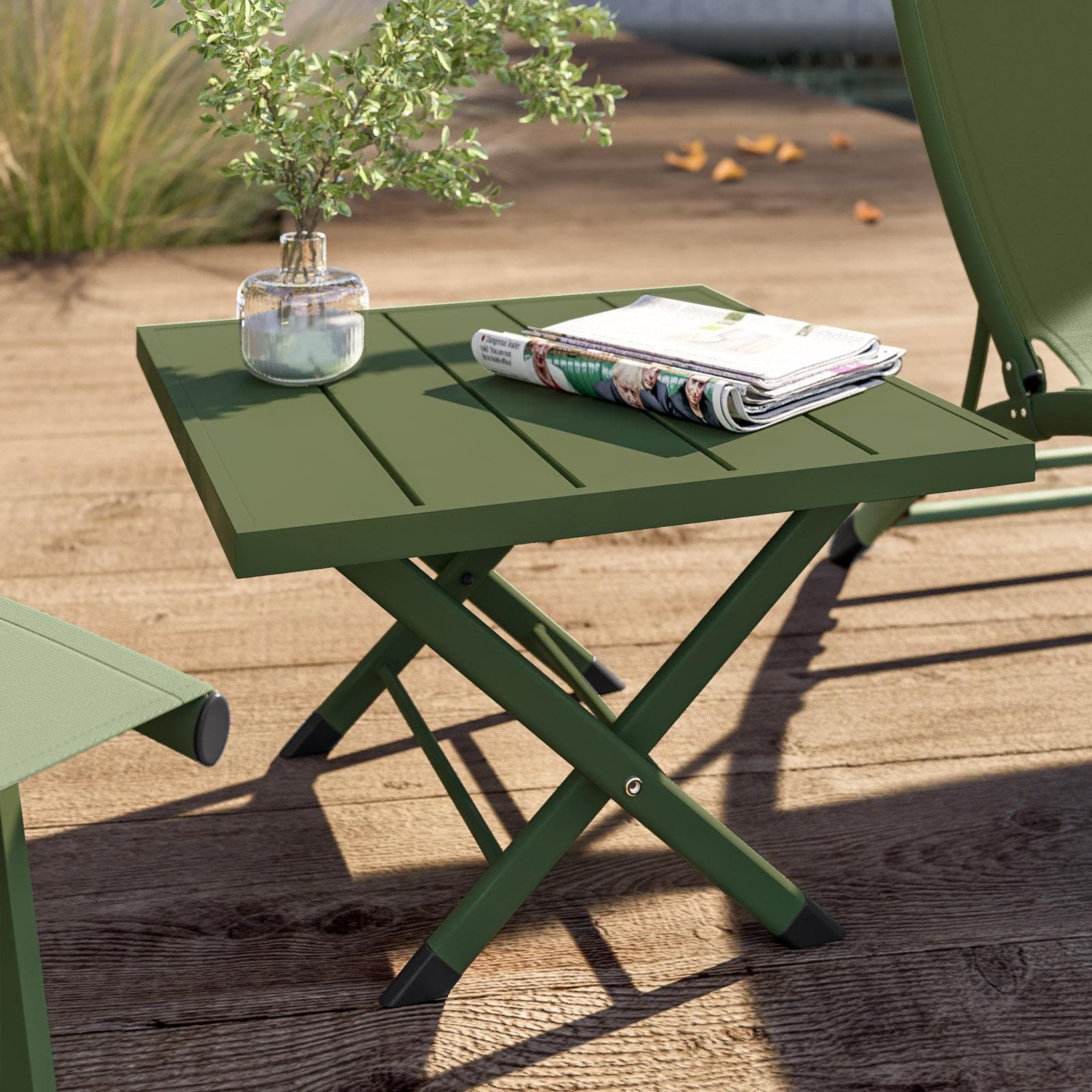 Set relax due poltrone in textilene e tavolino da caffè 44x43 cm in alluminio verde foresta - Jonit