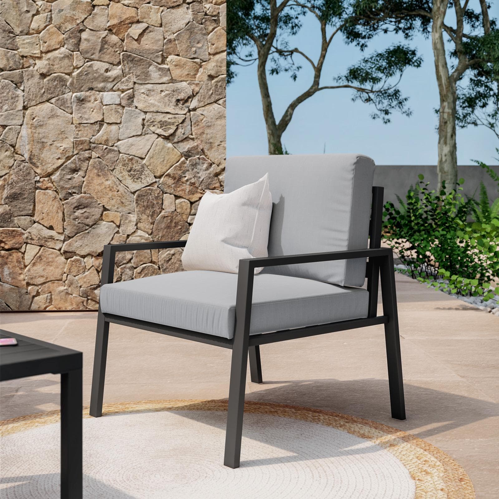 Set relax 4 posti in alluminio antracite con cuscini grigi - Carridi