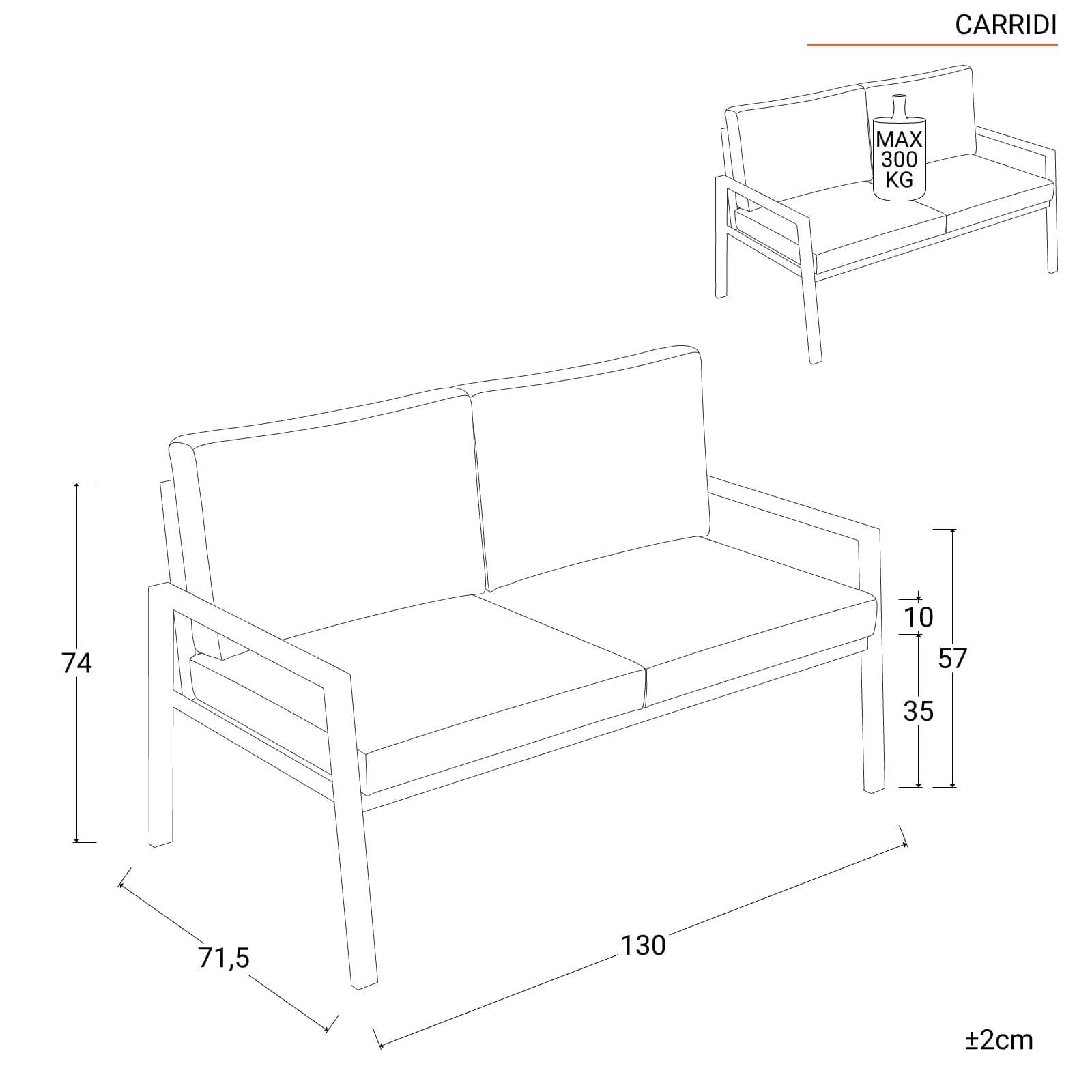 Set relax 4 posti in alluminio antracite con cuscini grigi - Carridi