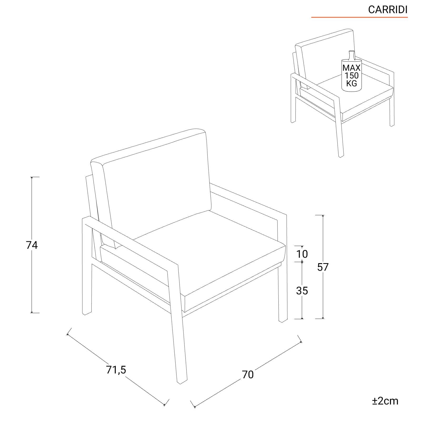 Set relax 4 posti in alluminio antracite con cuscini grigi - Carridi
