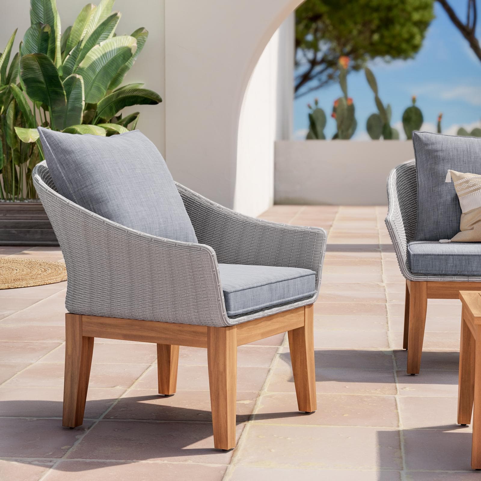 Set relax in polyrattan grigio e legno di acacia con cuscini - Guava