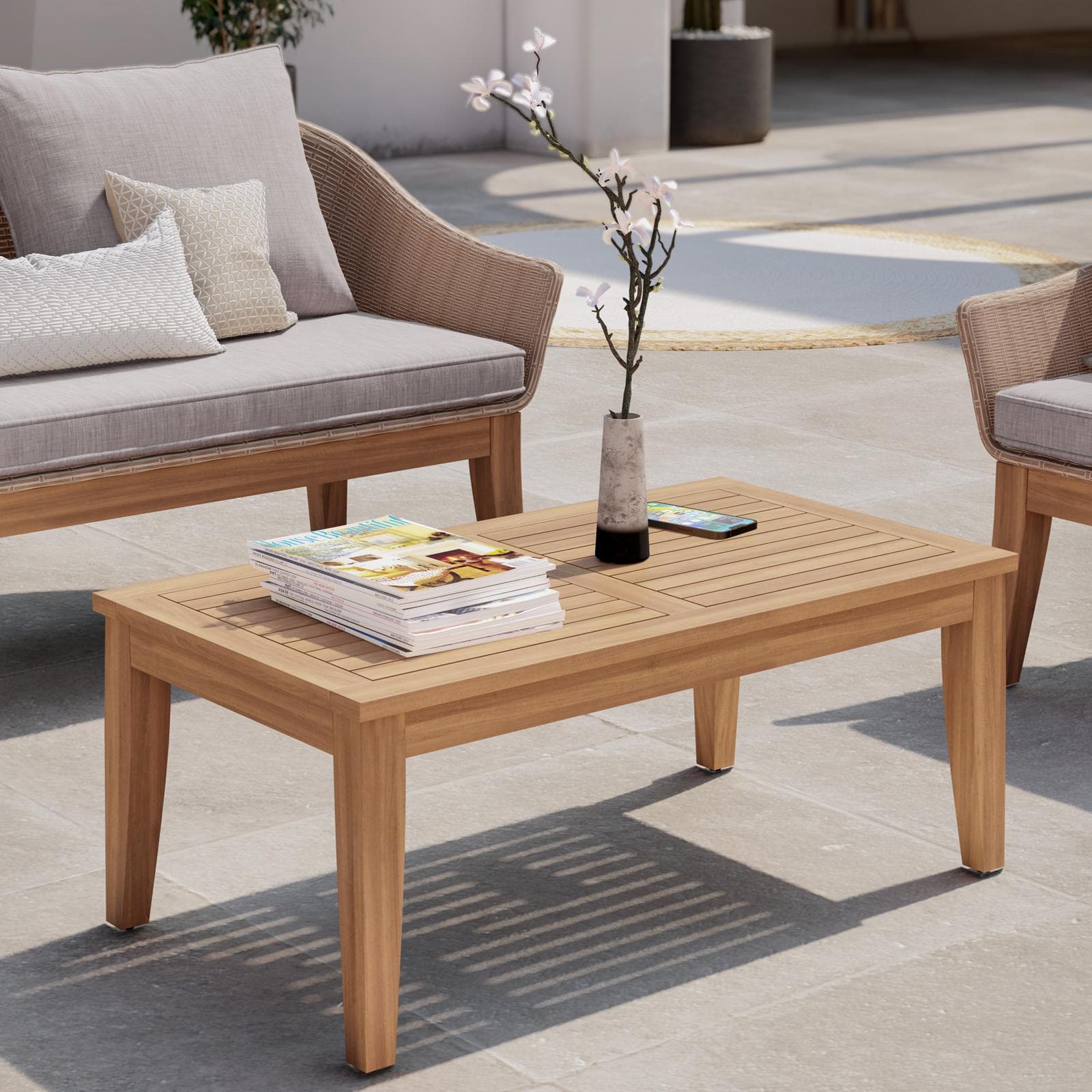 Set relax in polyrattan naturale e legno di acacia con cuscini - Guava