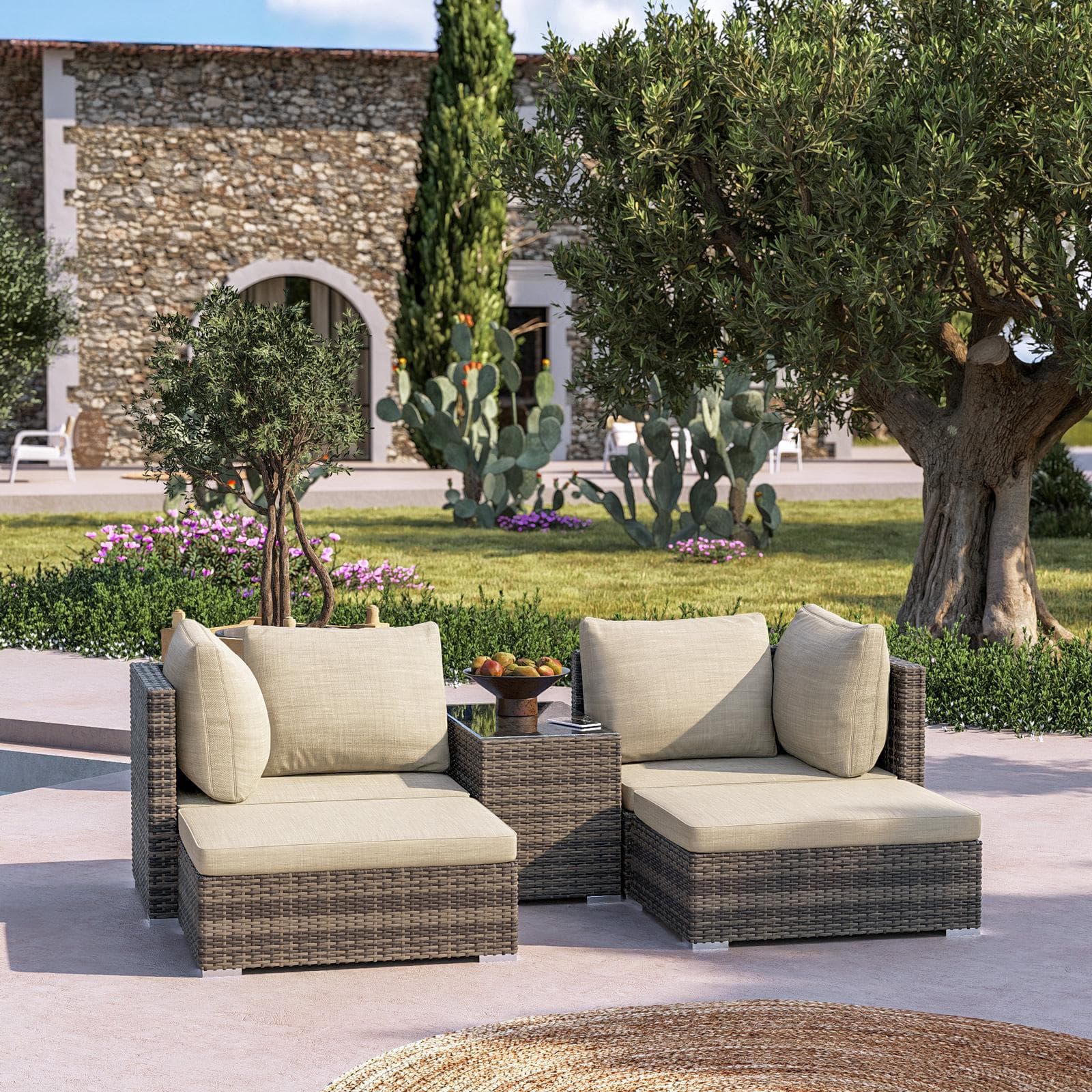 TROPICO SET RELAX POLYRATTAN TORTORA C/ CUSCINO BEIGE