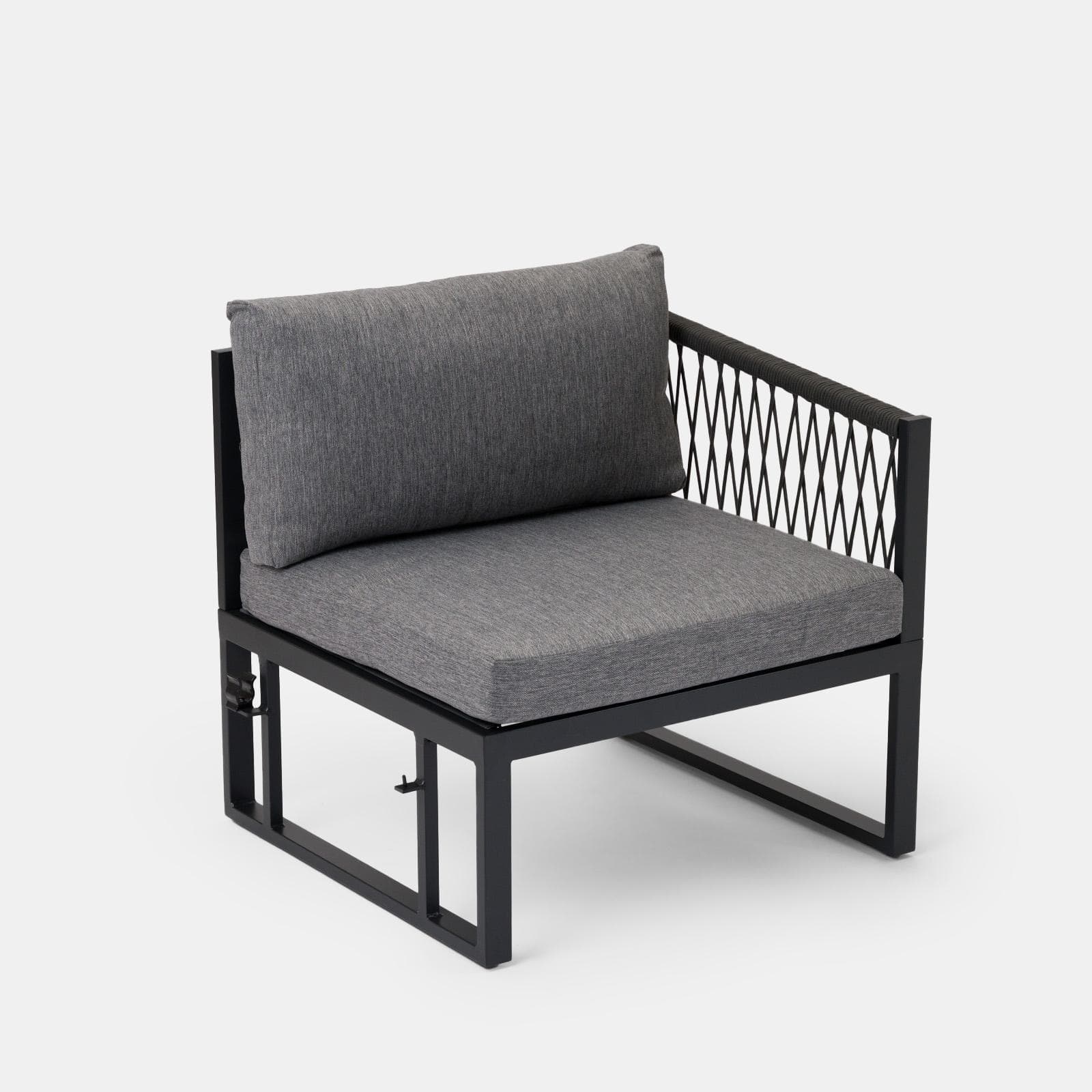 Set relax modulare in alluminio antracite con cuscini grigi e dettagli in corda - Miranda