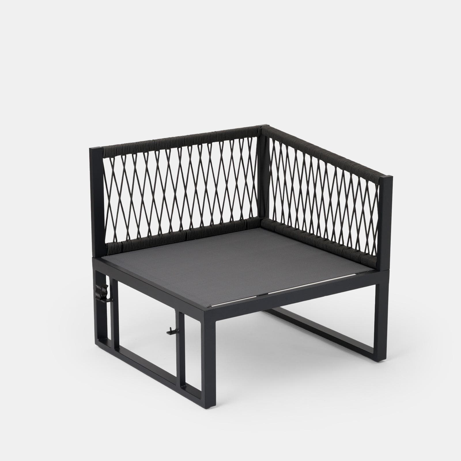 Set relax modulare in alluminio antracite con cuscini grigi e dettagli in corda - Miranda