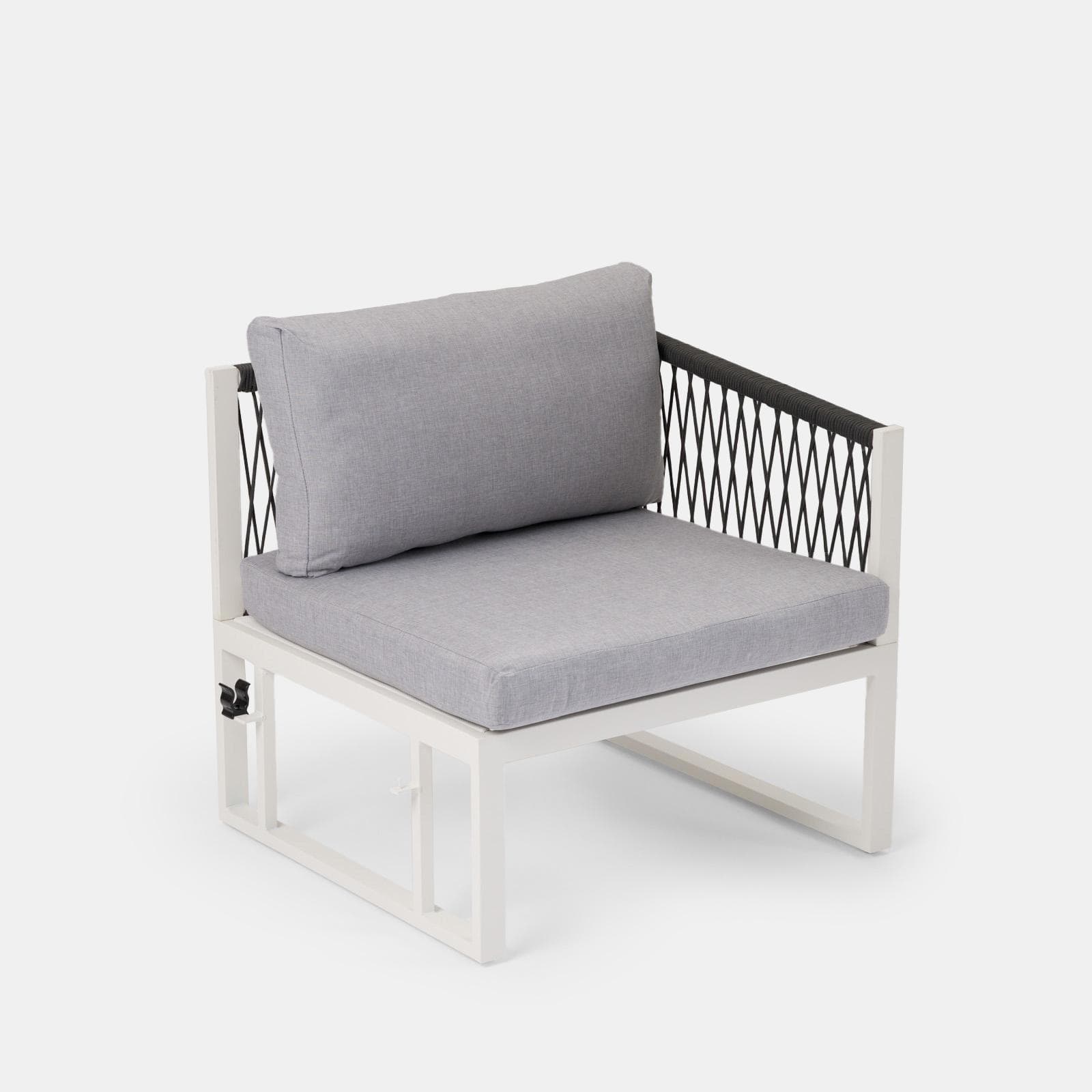 Set relax modulare in alluminio bianco con cuscini grigi e dettagli in corda - Miranda