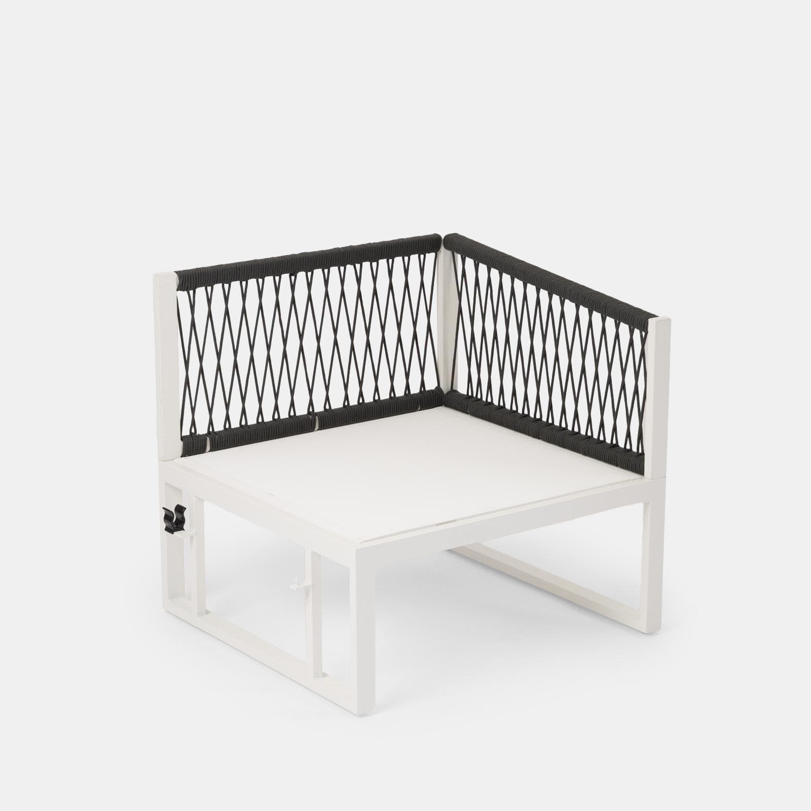 Set relax modulare in alluminio bianco con cuscini grigi e dettagli in corda - Miranda