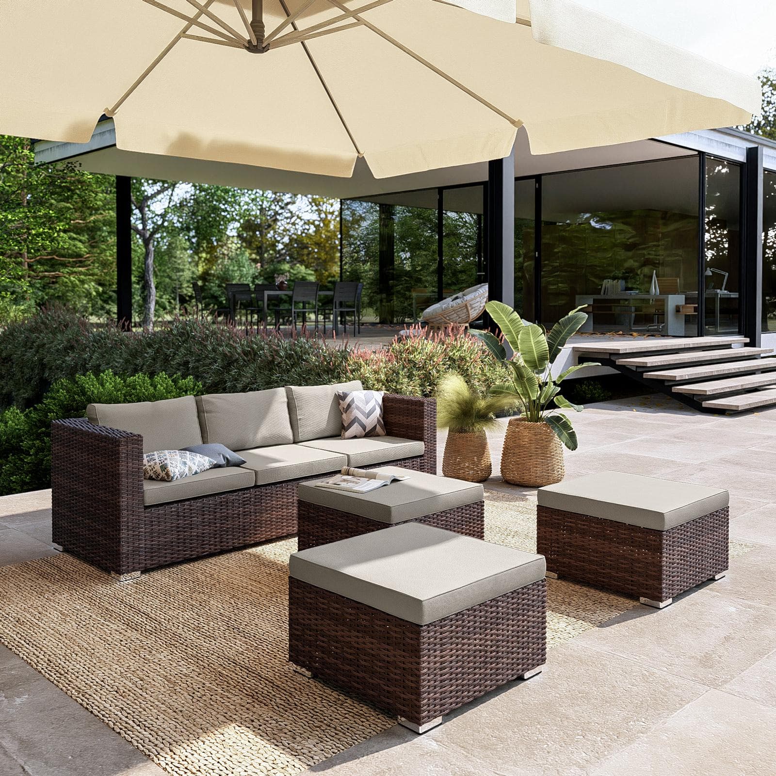 MINOSSE SET RELAX POLYRATTAN MARRONE C/ CUSCINO TORTORA