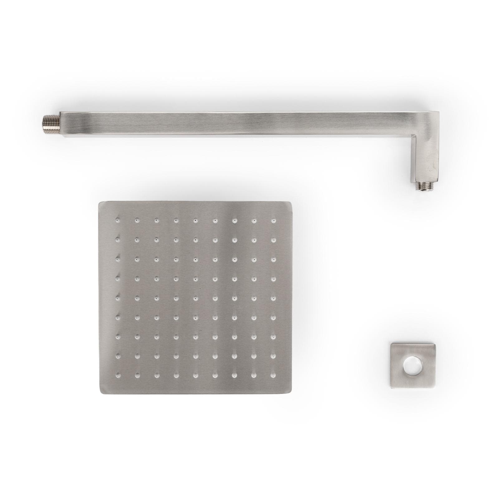 Set soffione ultraslim 20x20 cm con braccio doccia a gomito 40 cm spazzolato