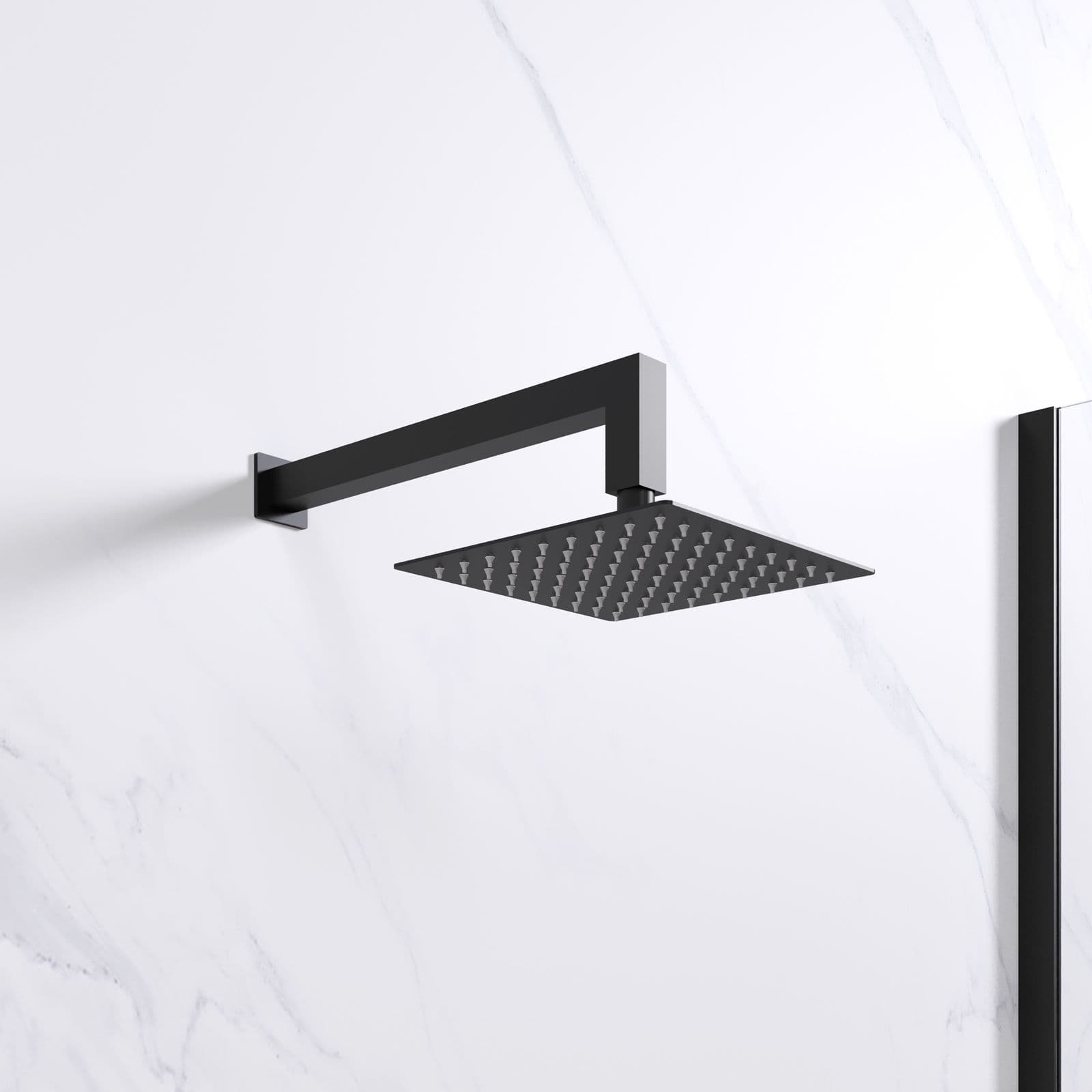 Set soffione ultraslim 25x15 cm con braccio doccia a gomito 35 cm nero opaco