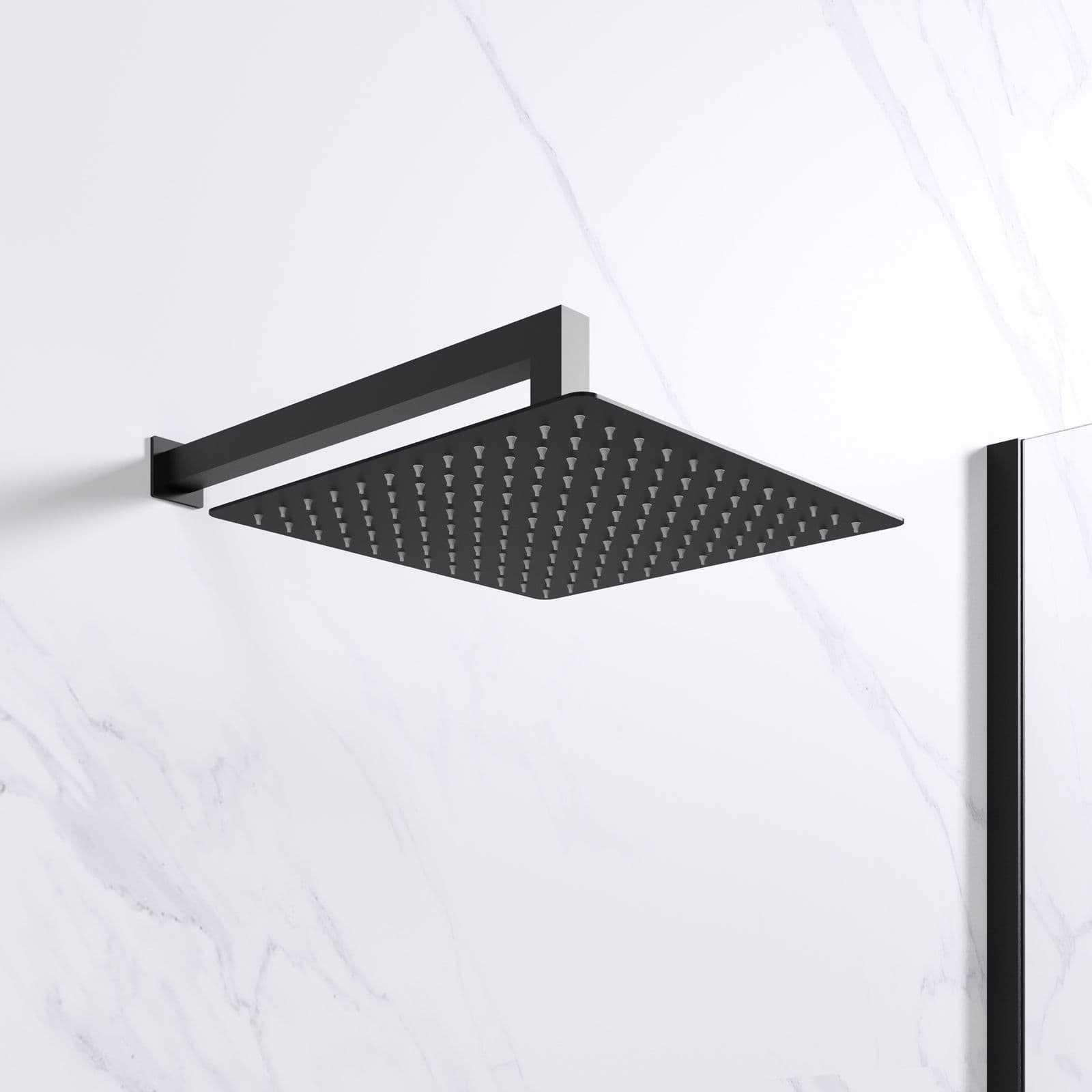 Set soffione ultraslim 30x30 cm con braccio doccia a gomito 40 cm nero opaco