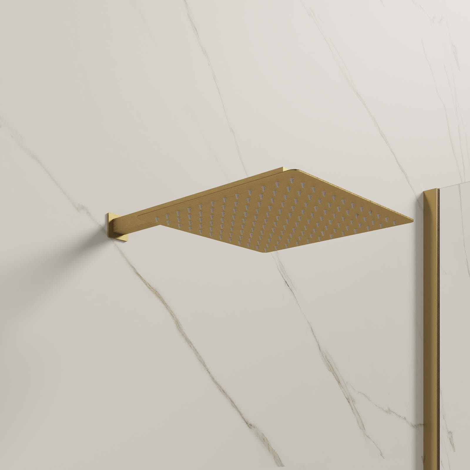 Set soffione ultraslim 30x30 cm con braccio doccia quadrato 40 cm oro spazzolato