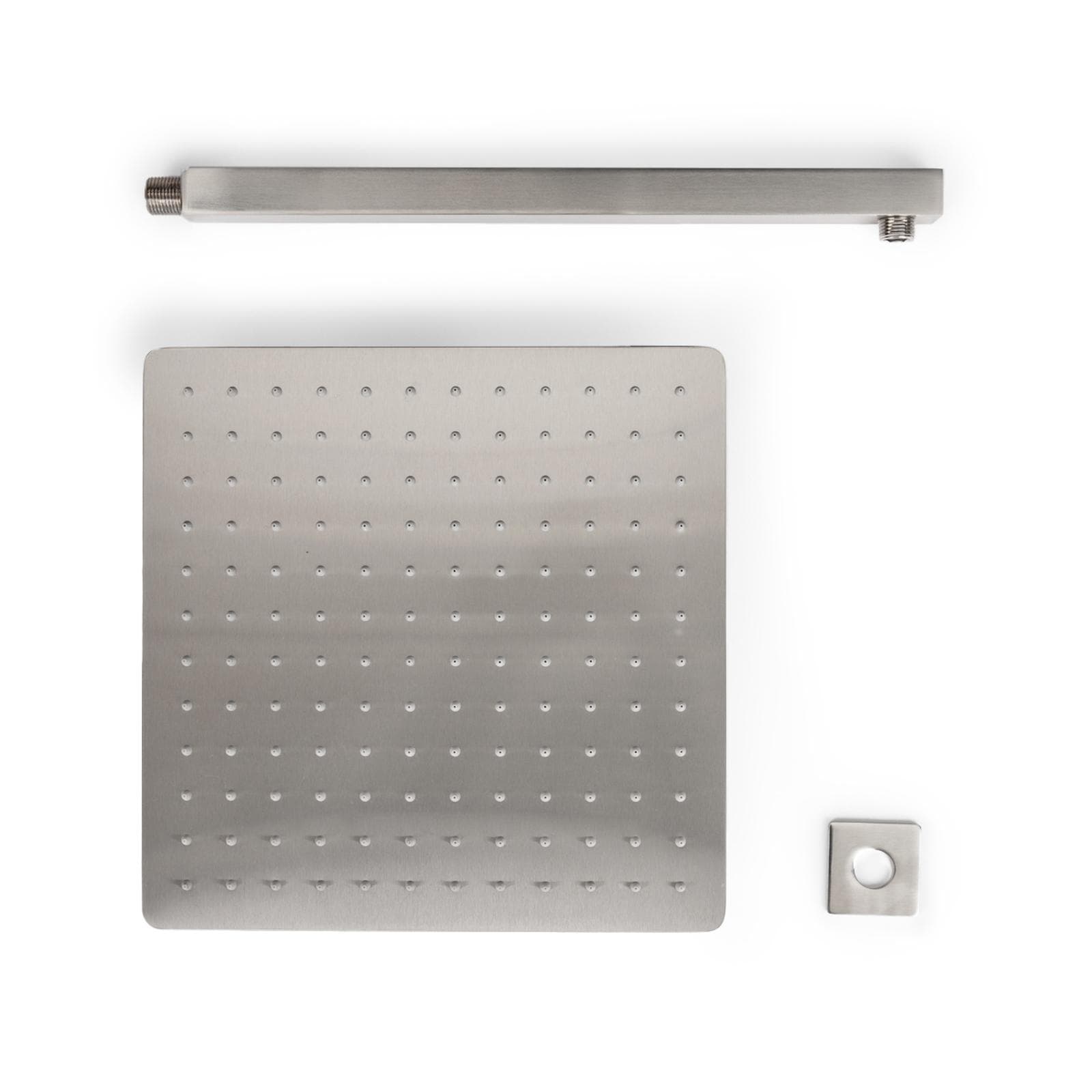 Set soffione ultraslim 30x30 cm con braccio quadrato 40 cm spazzolato