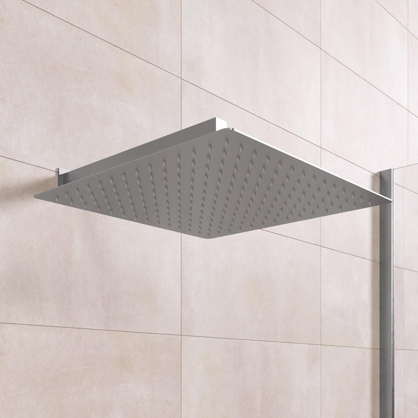 Set soffione ultraslim 40x40 cm con braccio doccia a gomito 40 cm spazzolato