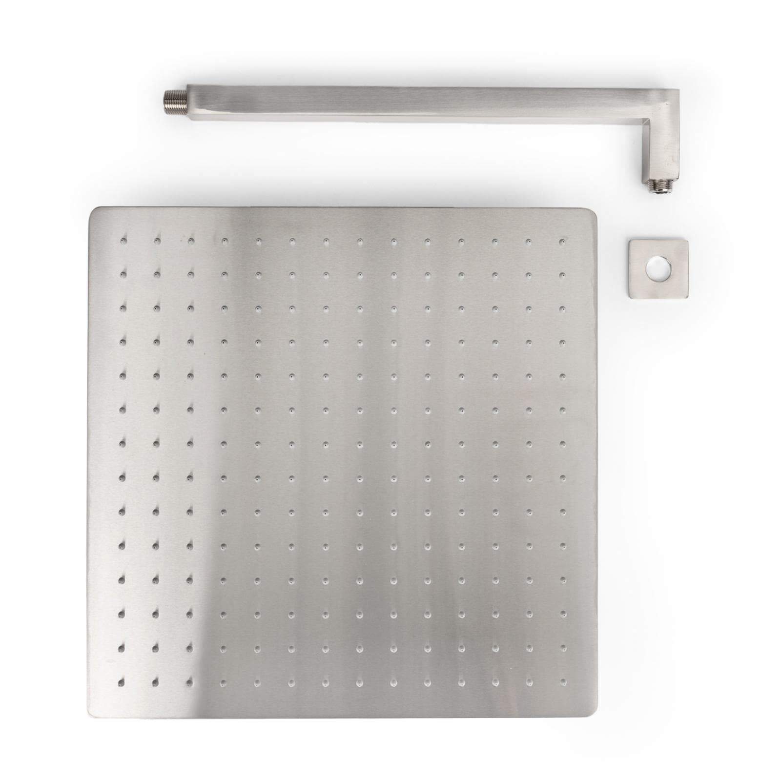 Set soffione ultraslim 40x40 cm con braccio doccia a gomito 40 cm spazzolato