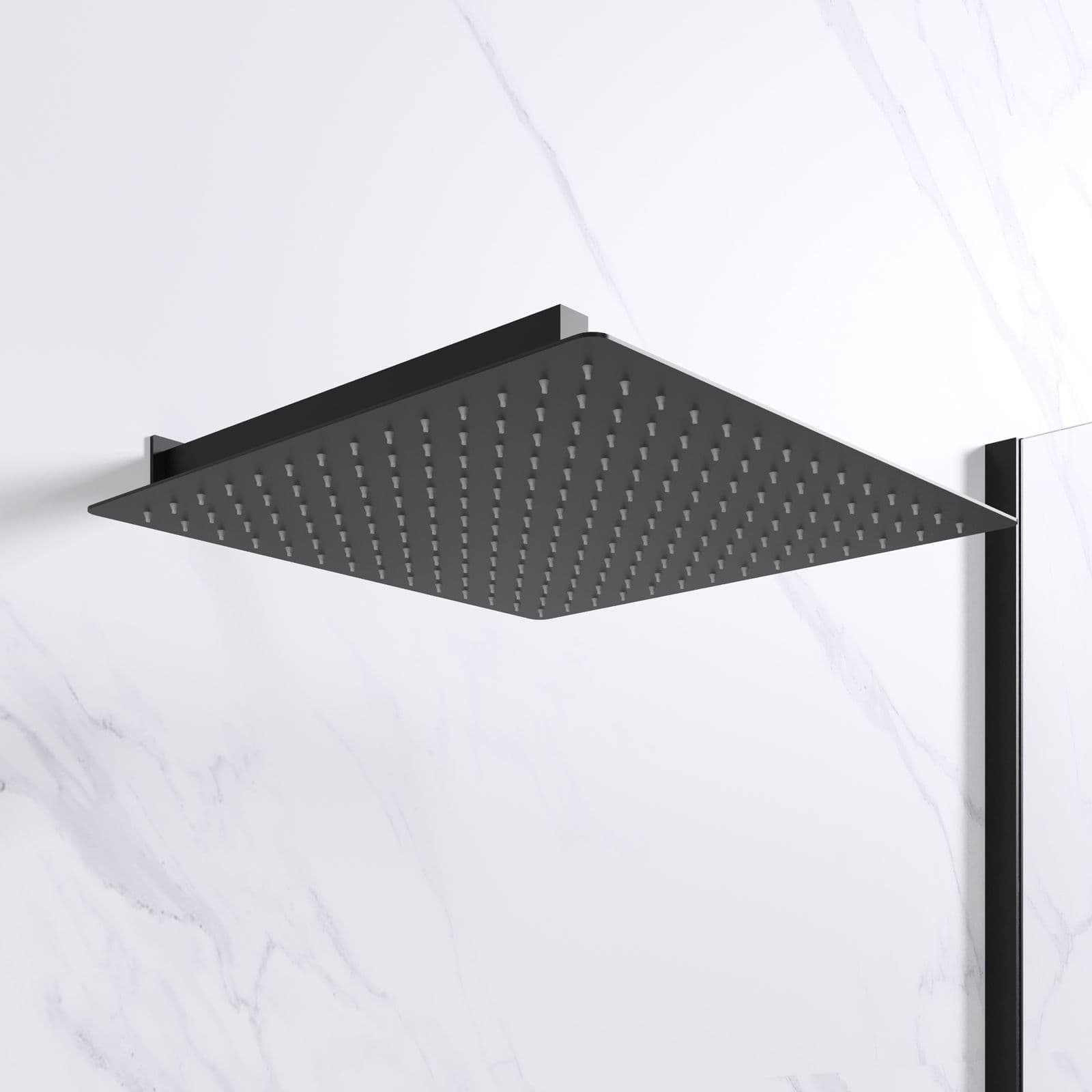 Set soffione ultraslim 40x40 cm con braccio doccia a gomito 40 cm nero opaco