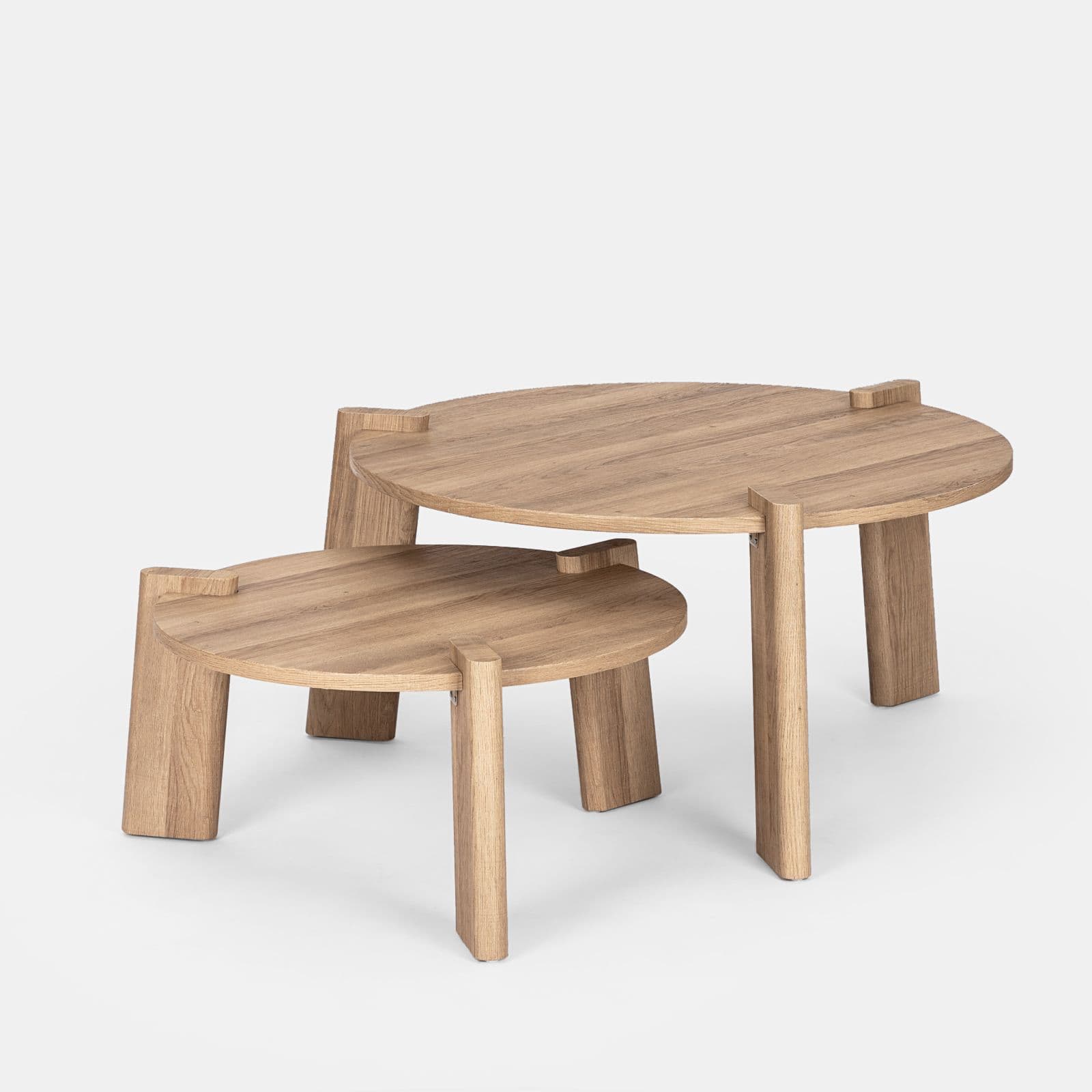 Set 2 tavolini tondi 60 cm e 80 cm in legno rovere - Scaly