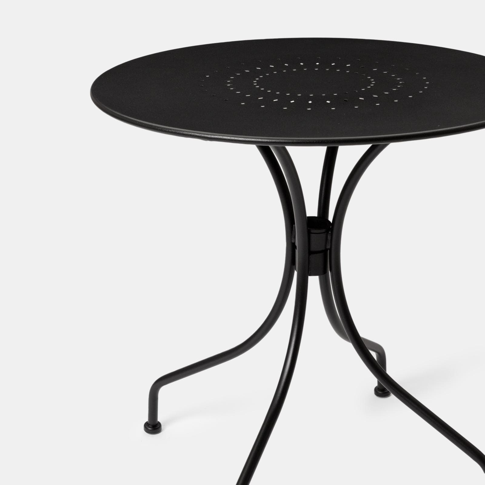 Set bistrot tavolo rotondo 70 cm e 2 sedie con braccioli in metallo nero - Loren
