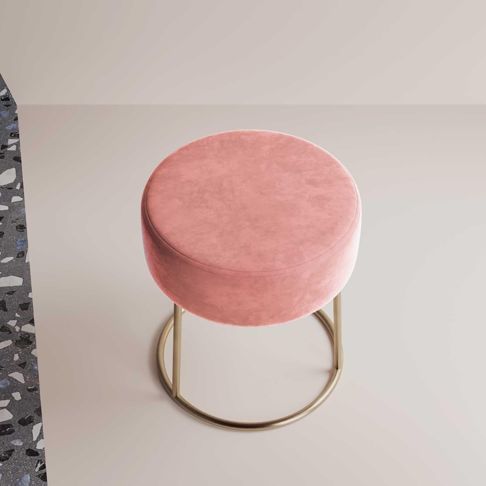 Pouf rotondo 35 cm in velluto rosa e struttura finitura champagne - Millepora