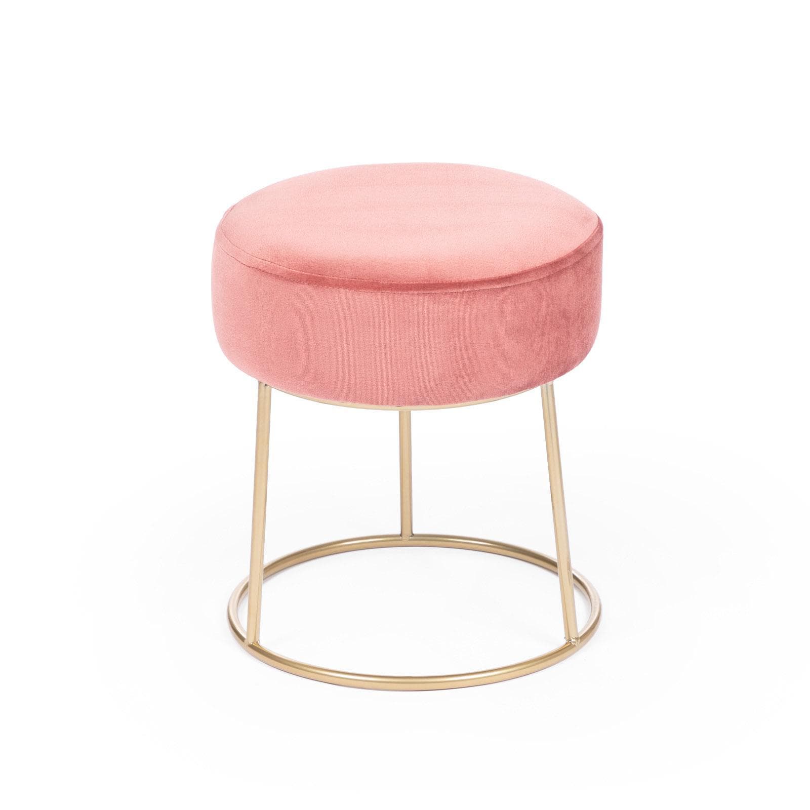 Pouf rotondo 35 cm in velluto rosa e struttura finitura champagne - Millepora
