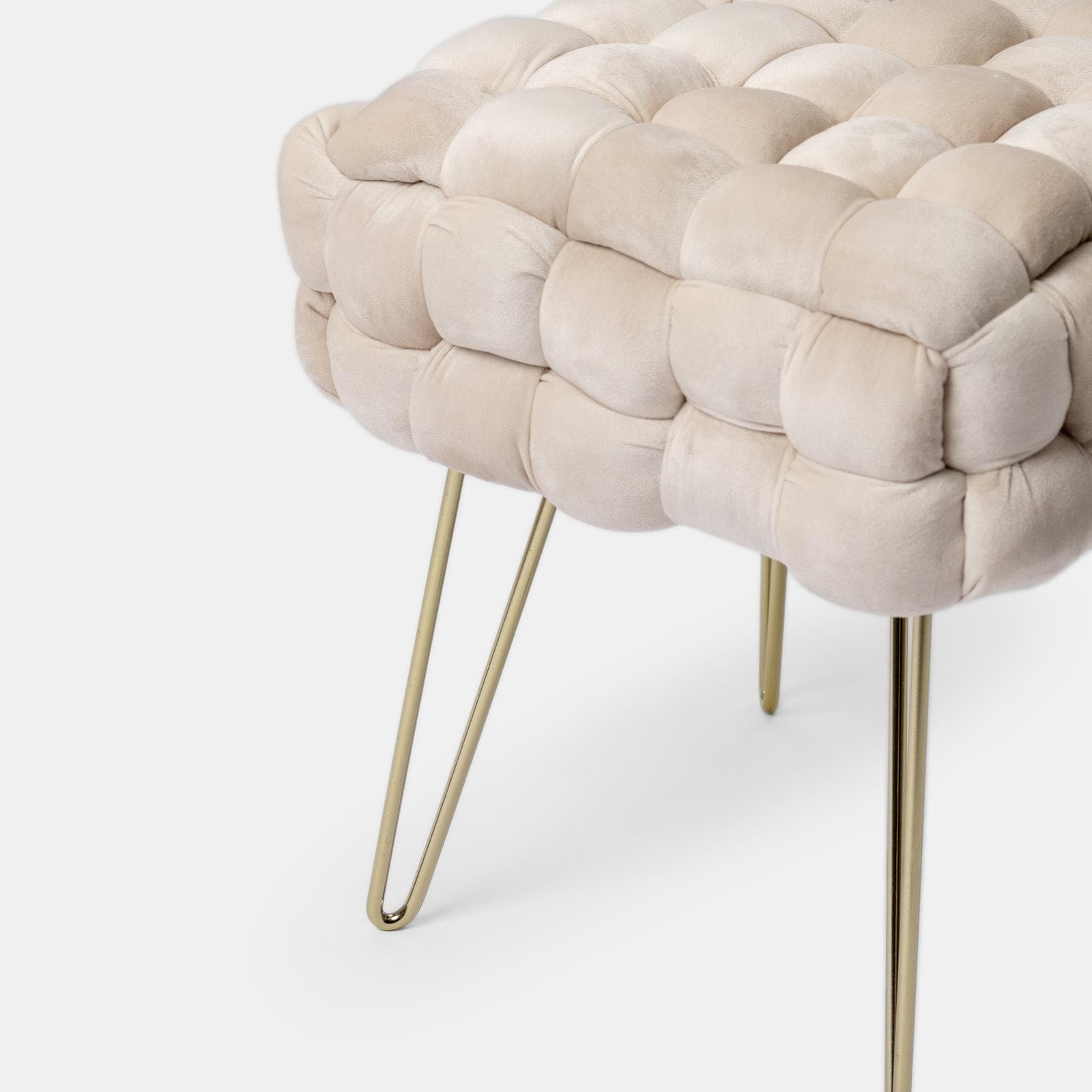 Sgabello 38x41h cm in velluto intrecciato crema con gambe in metallo oro - Jagger