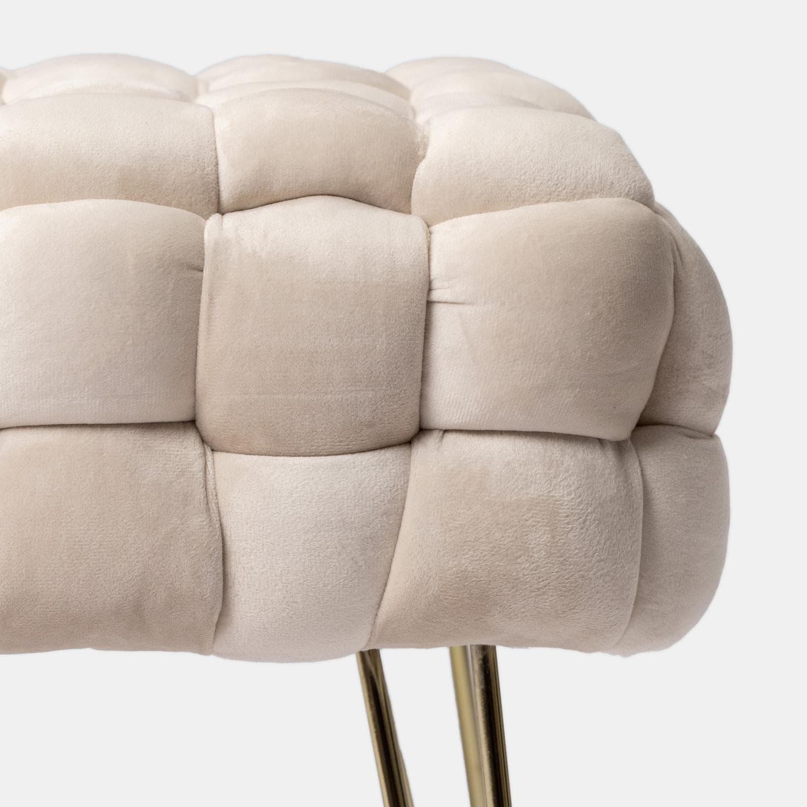 Sgabello 38x41h cm in velluto intrecciato crema con gambe in metallo oro - Jagger