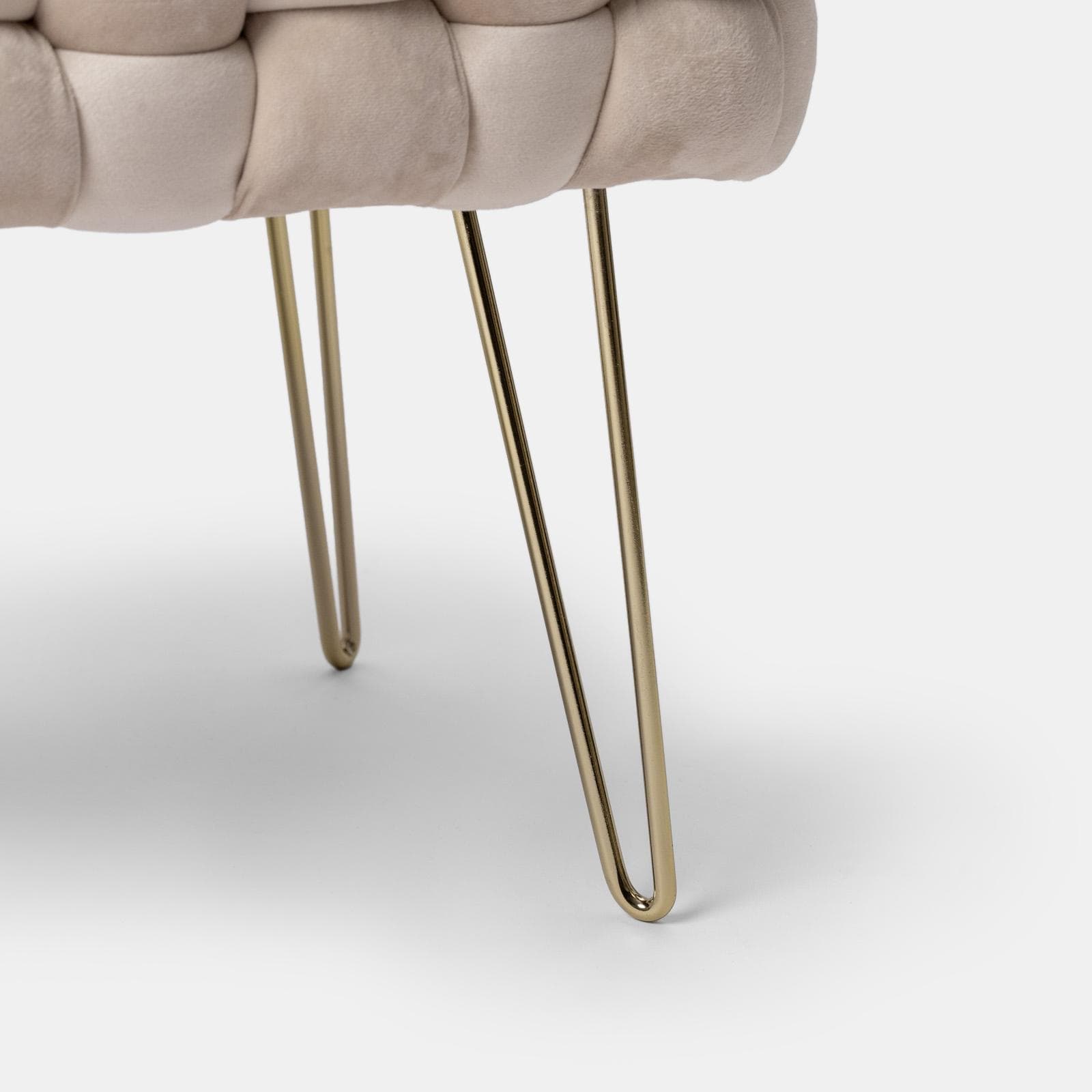 Sgabello 38x41h cm in velluto intrecciato crema con gambe in metallo oro - Jagger