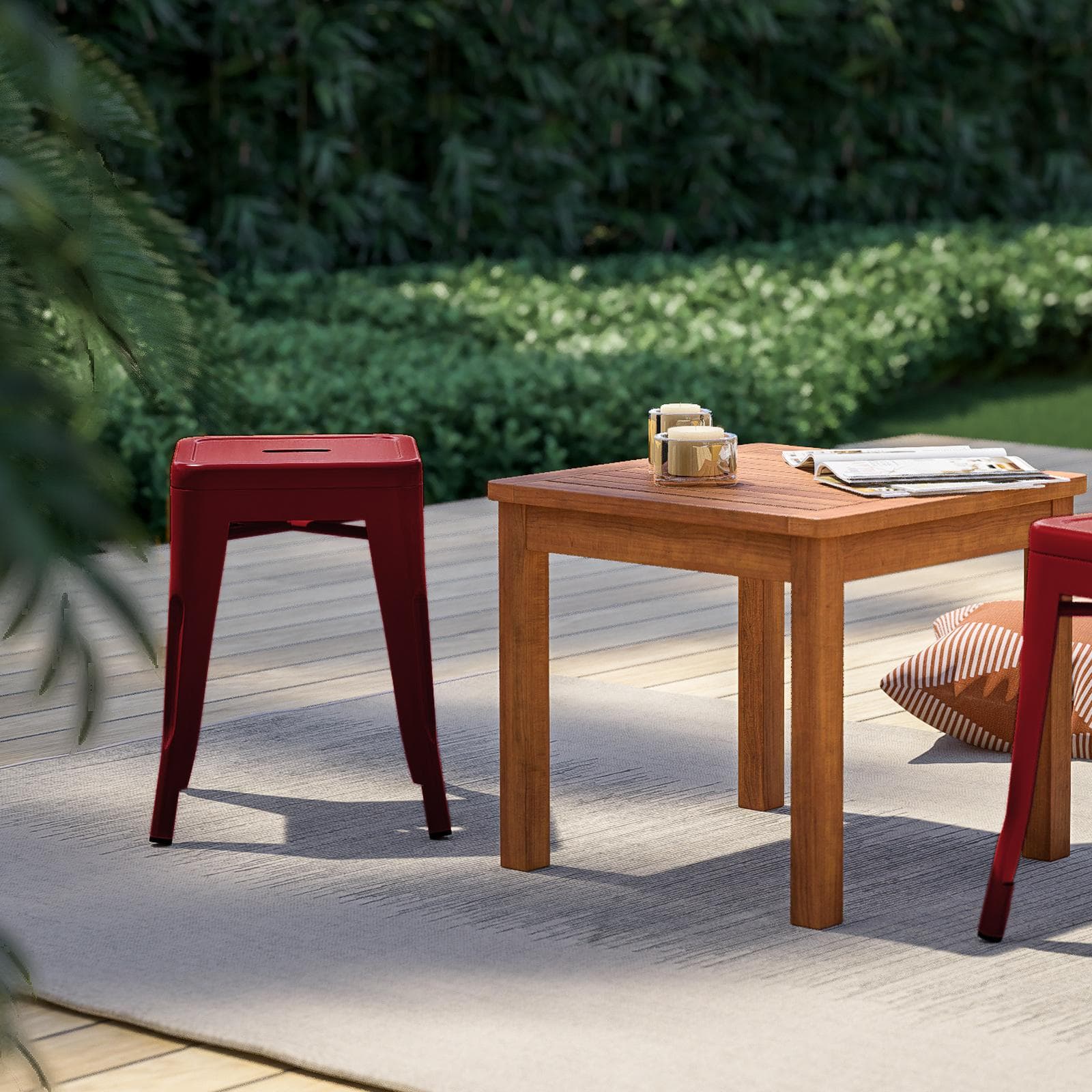 Sgabello basso da giardino in metallo bordeaux - Farley
