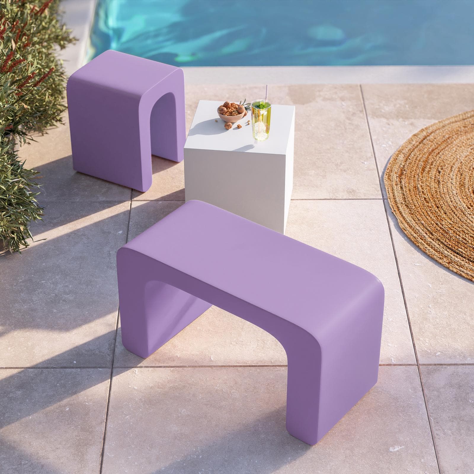 Sgabello da giardino 2 posti in polietilene glicine - Marinha