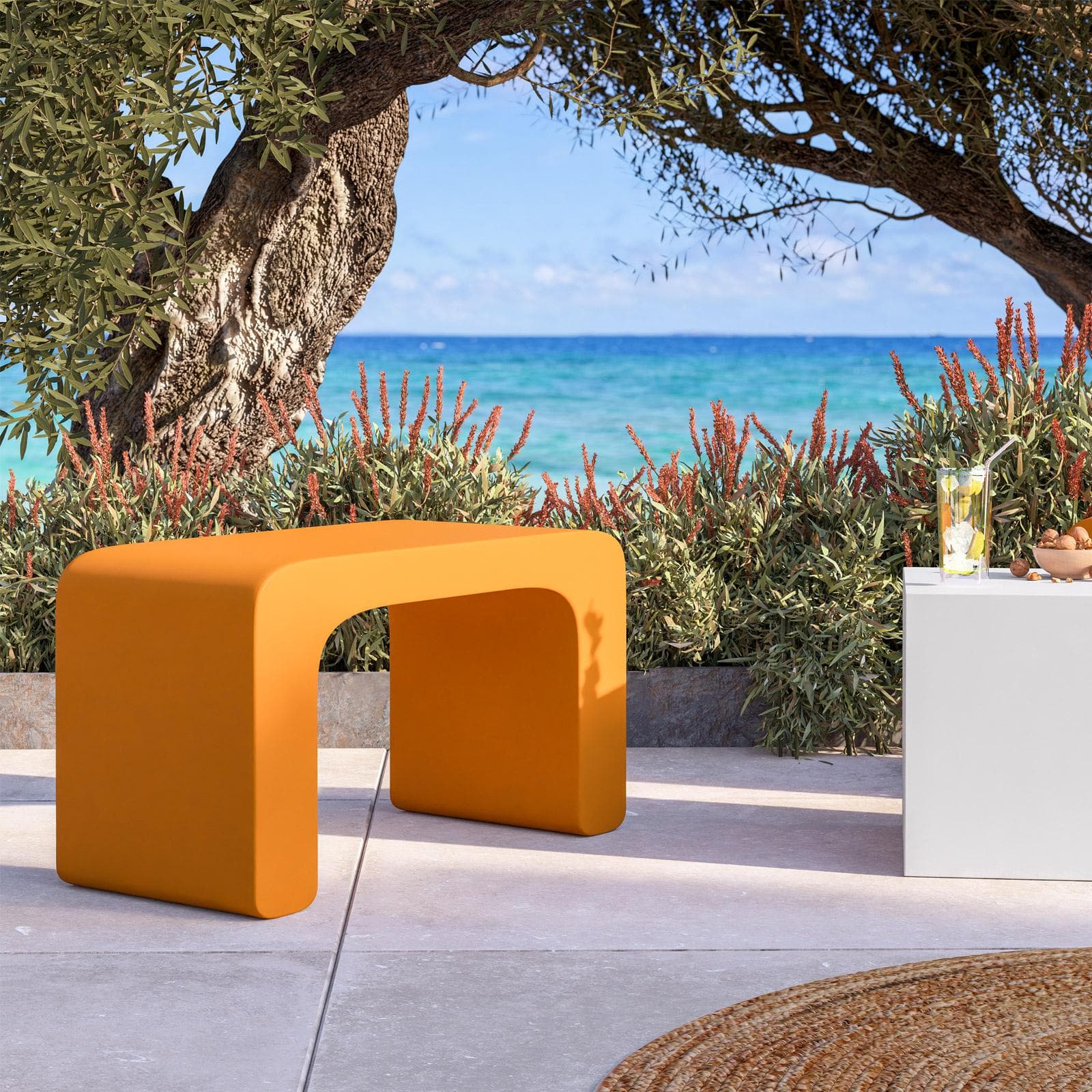 Sgabello da giardino 2 posti in polietilene ocra - Marinha