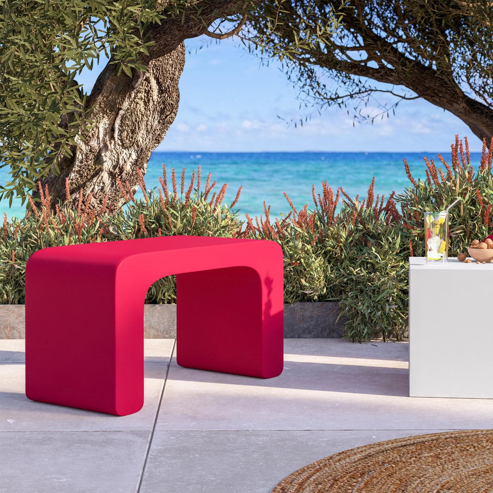Sgabello da giardino 2 posti in polietilene rosso fragola - Marinha