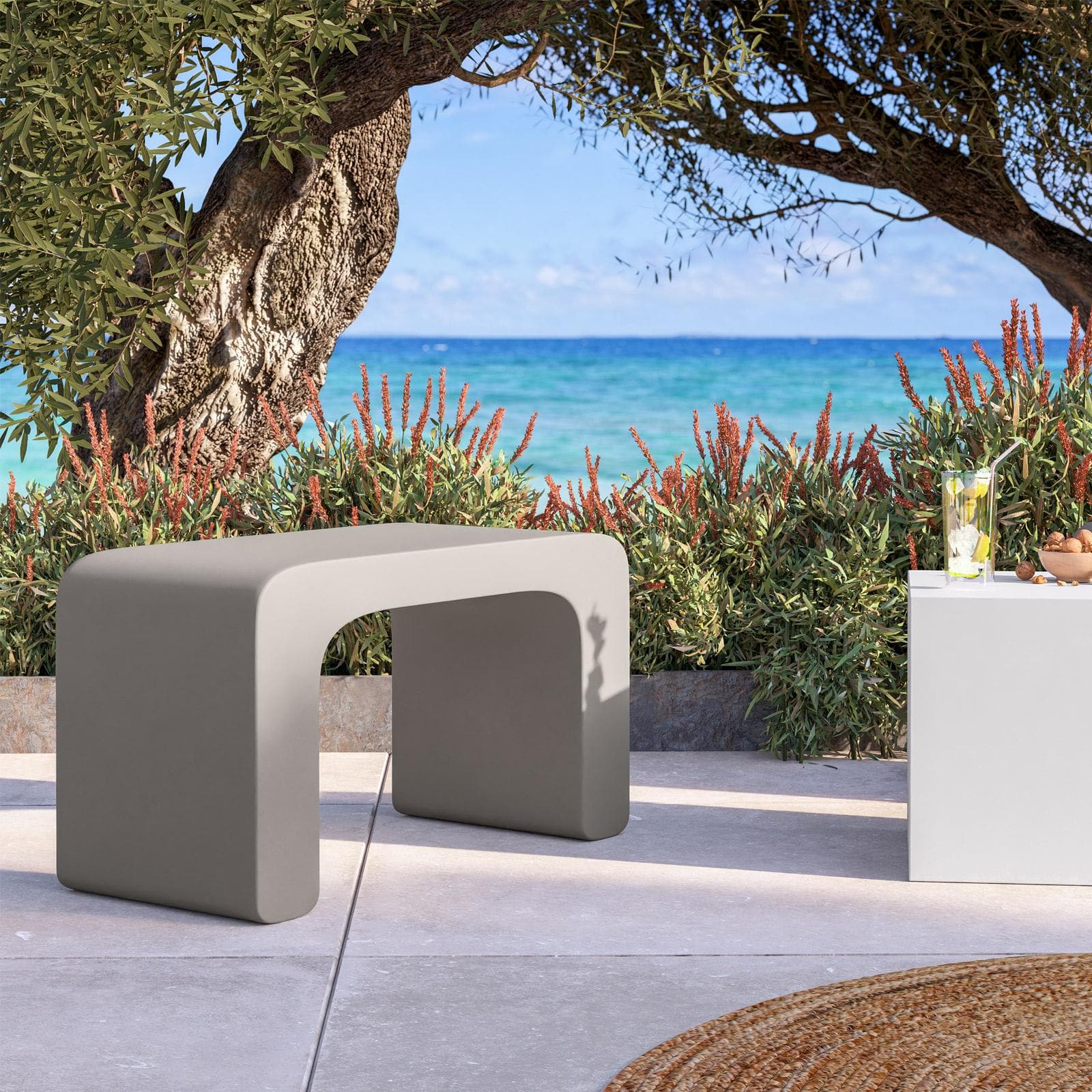 Sgabello da giardino 2 posti in polietilene tortora - Marinha