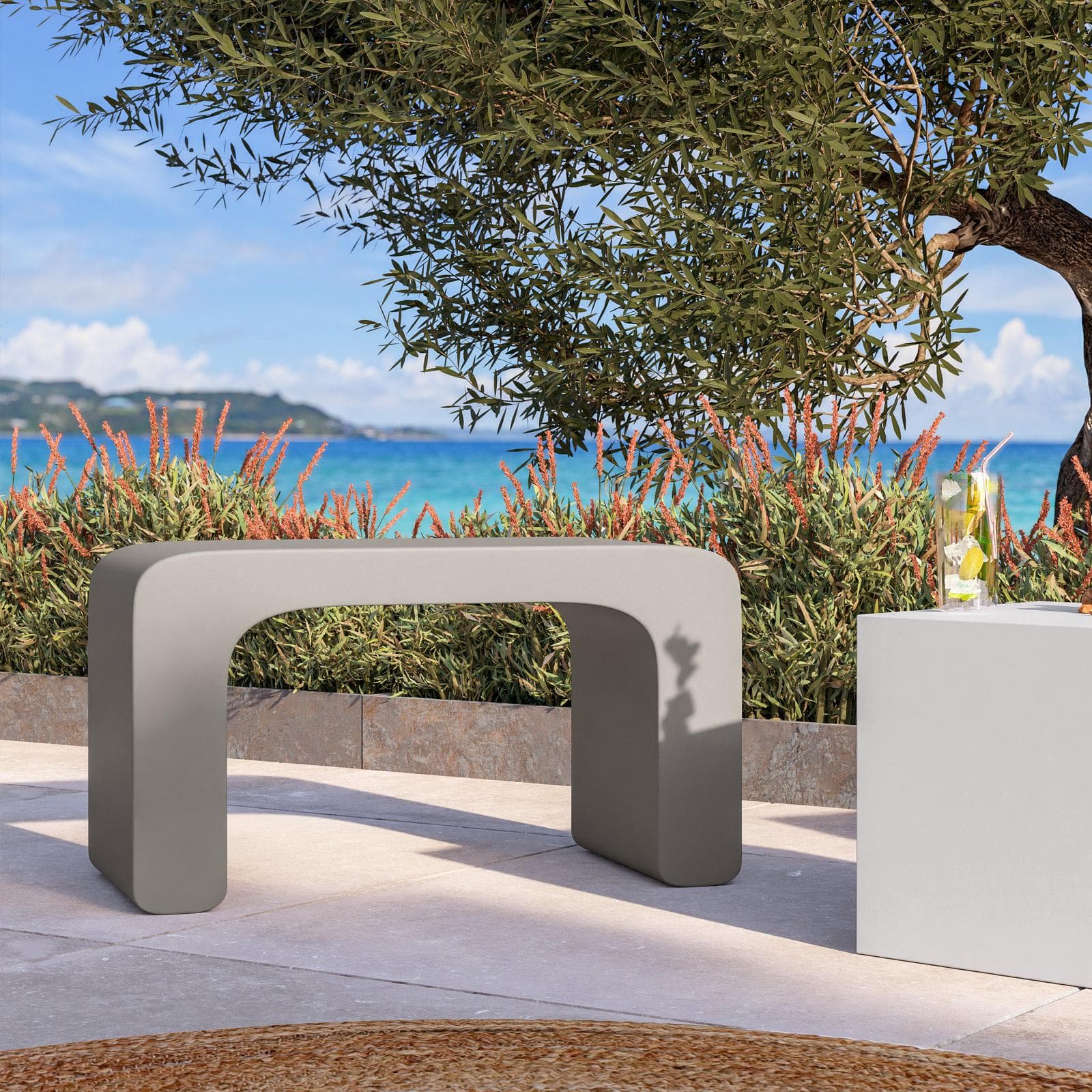 Sgabello da giardino 2 posti in polietilene tortora - Marinha